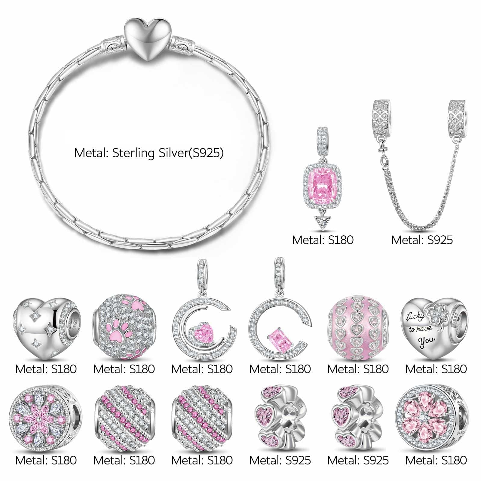 Sterling Silver Riverside Romance Charms Bracelet Set With Enamel In White Gold Plated (Includes bracelet and all charms shown) - Image 2
