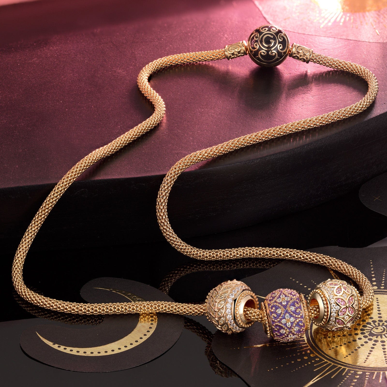 Sterling Silver Luxuriant Growth Charms Necklace Set With Enamel In 14K Gold Plated - Image 3