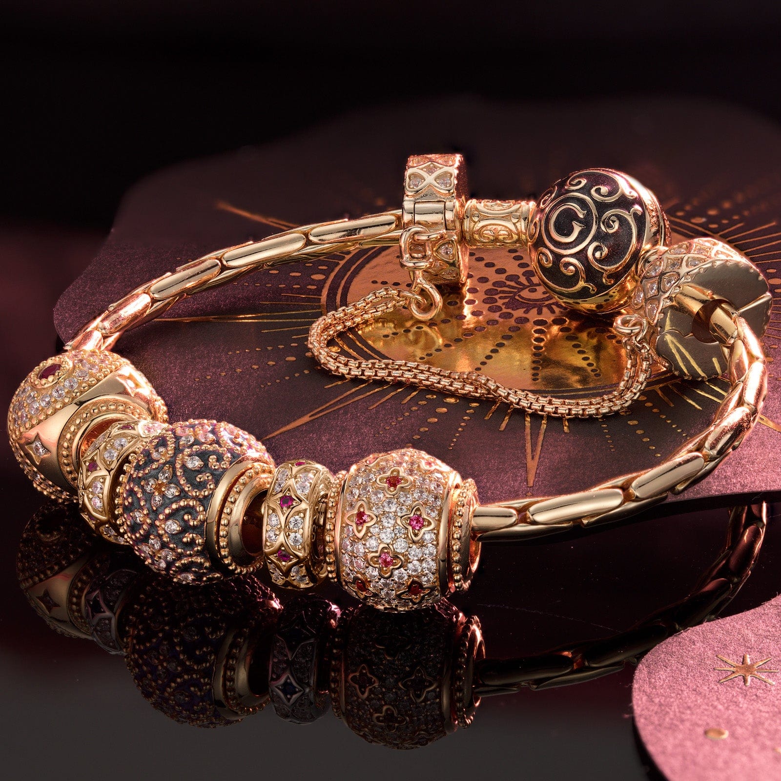 Sterling Silver Starry Blossoms Charms Bracelet Set With Enamel In 14K Gold Plated (Includes bracelet and all charms shown) - Image 3