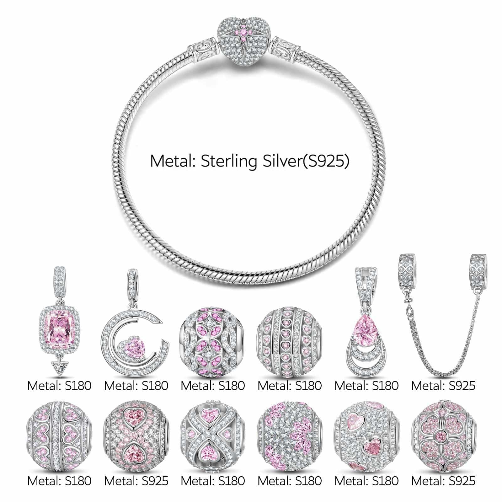[💥As @JeannieBASMR's Pick] Sterling Silver Drop Of Eternal Love Charms Bracelet Set In White Gold Plated (Includes bracelet and all charms shown) - Image 2