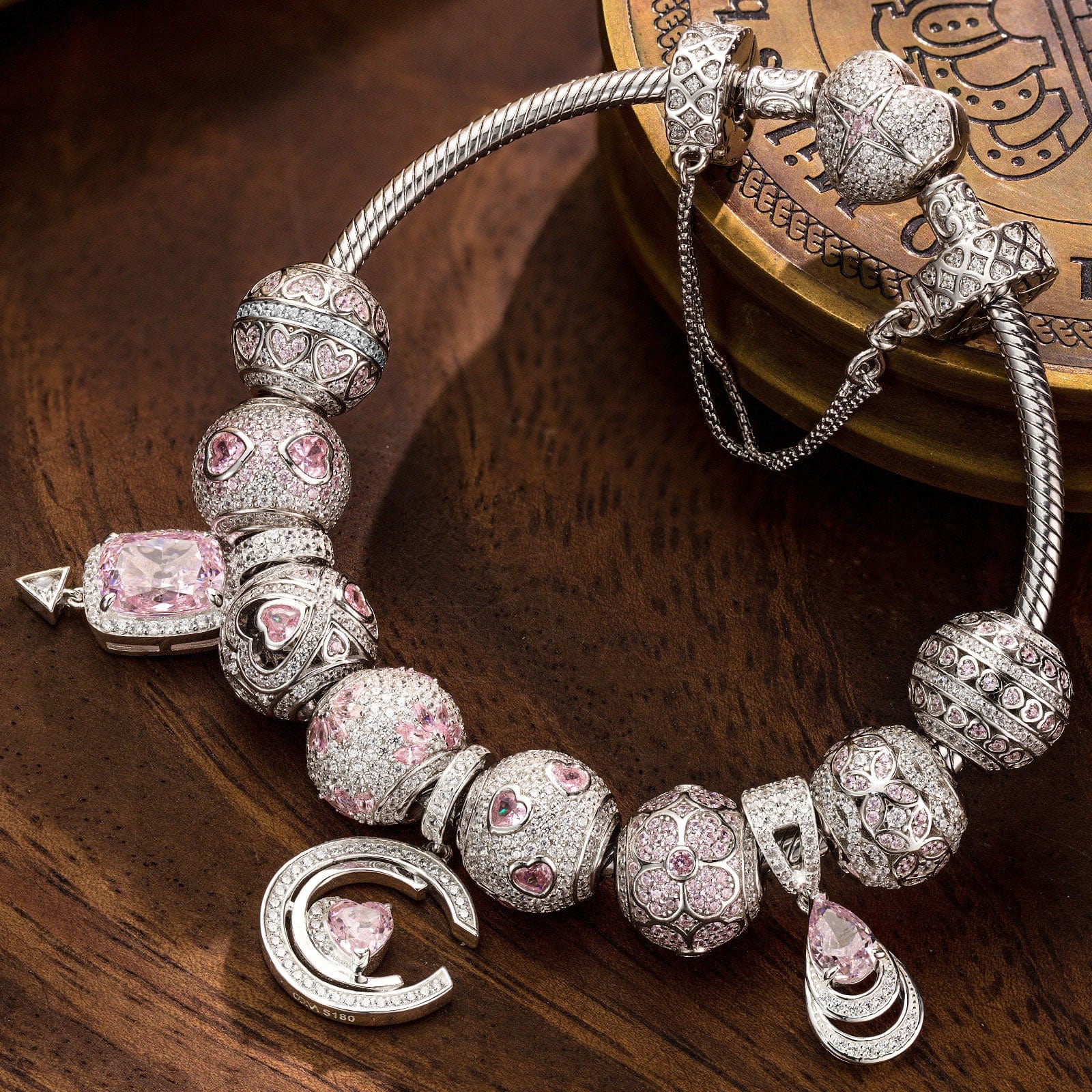 [💥As @JeannieBASMR's Pick] Sterling Silver Drop Of Eternal Love Charms Bracelet Set In White Gold Plated (Includes bracelet and all charms shown) - Image 4