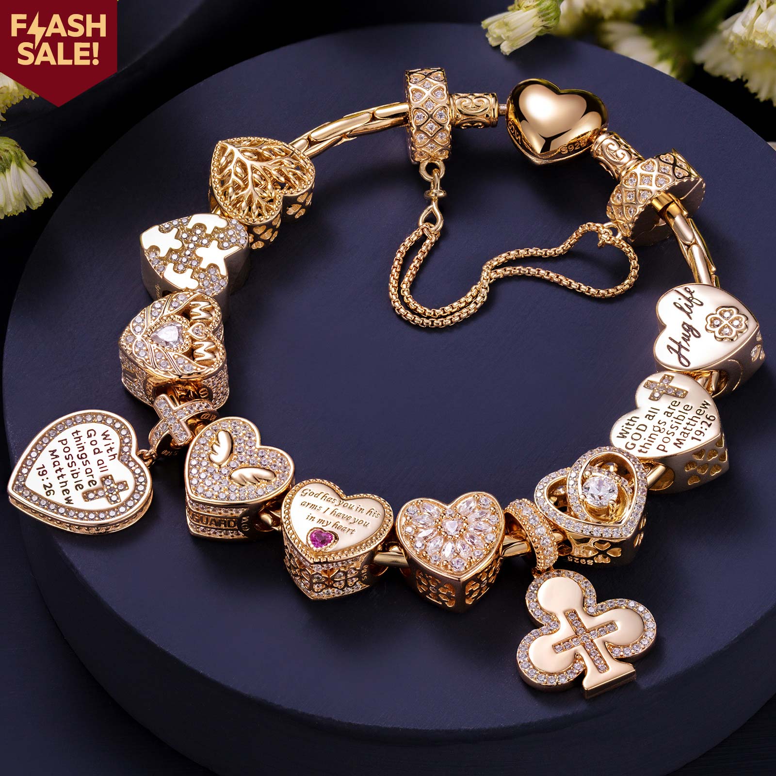 Sterling Silver Eternal Love and Guardian Charms Bracelet Set In 14K Gold Plated (Includes bracelet and all charms shown) - Image 3