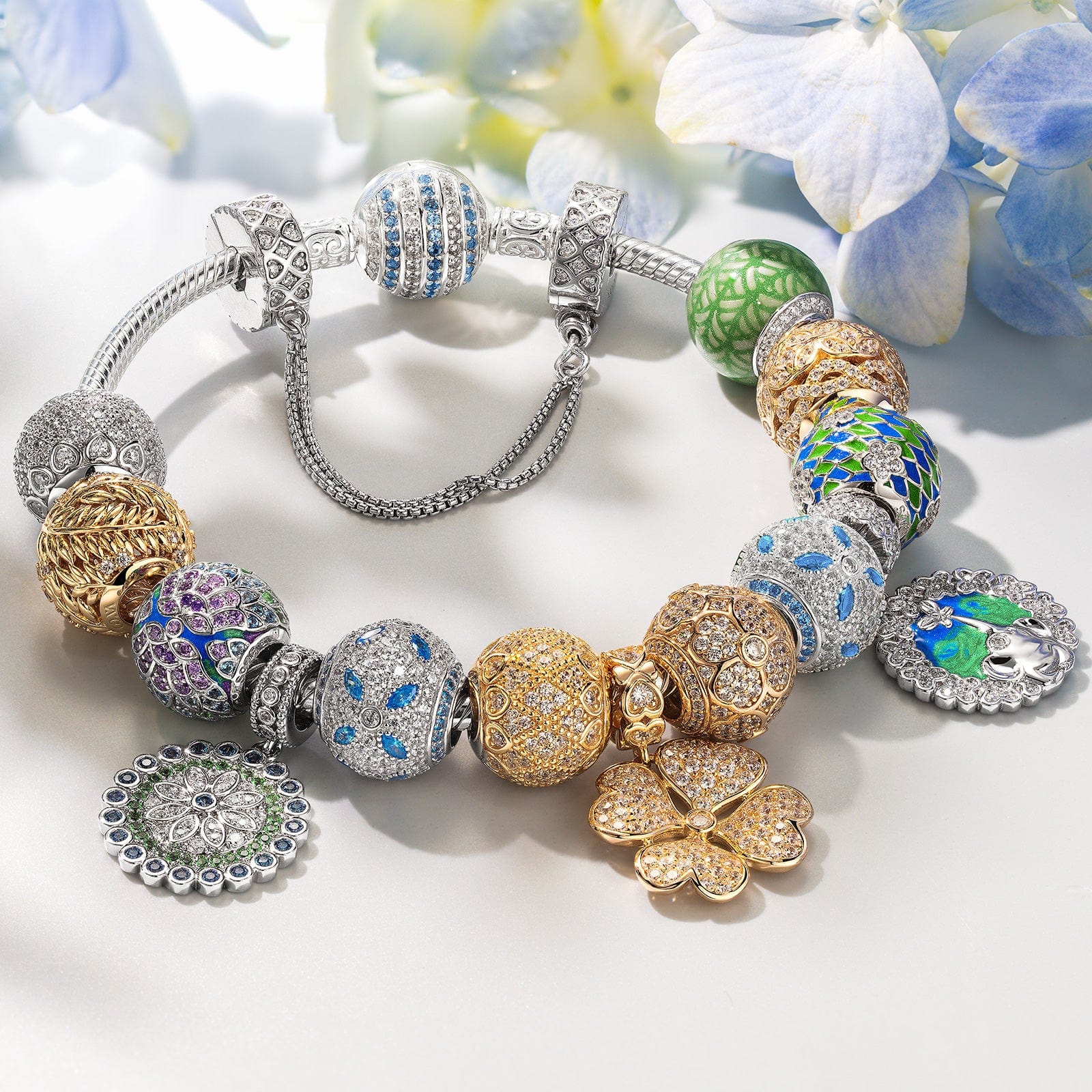 Sterling Silver Springtime Elegance Charms Bracelet Set With Enamel In White Gold Plated (Includes bracelet and all charms shown) - Image 5
