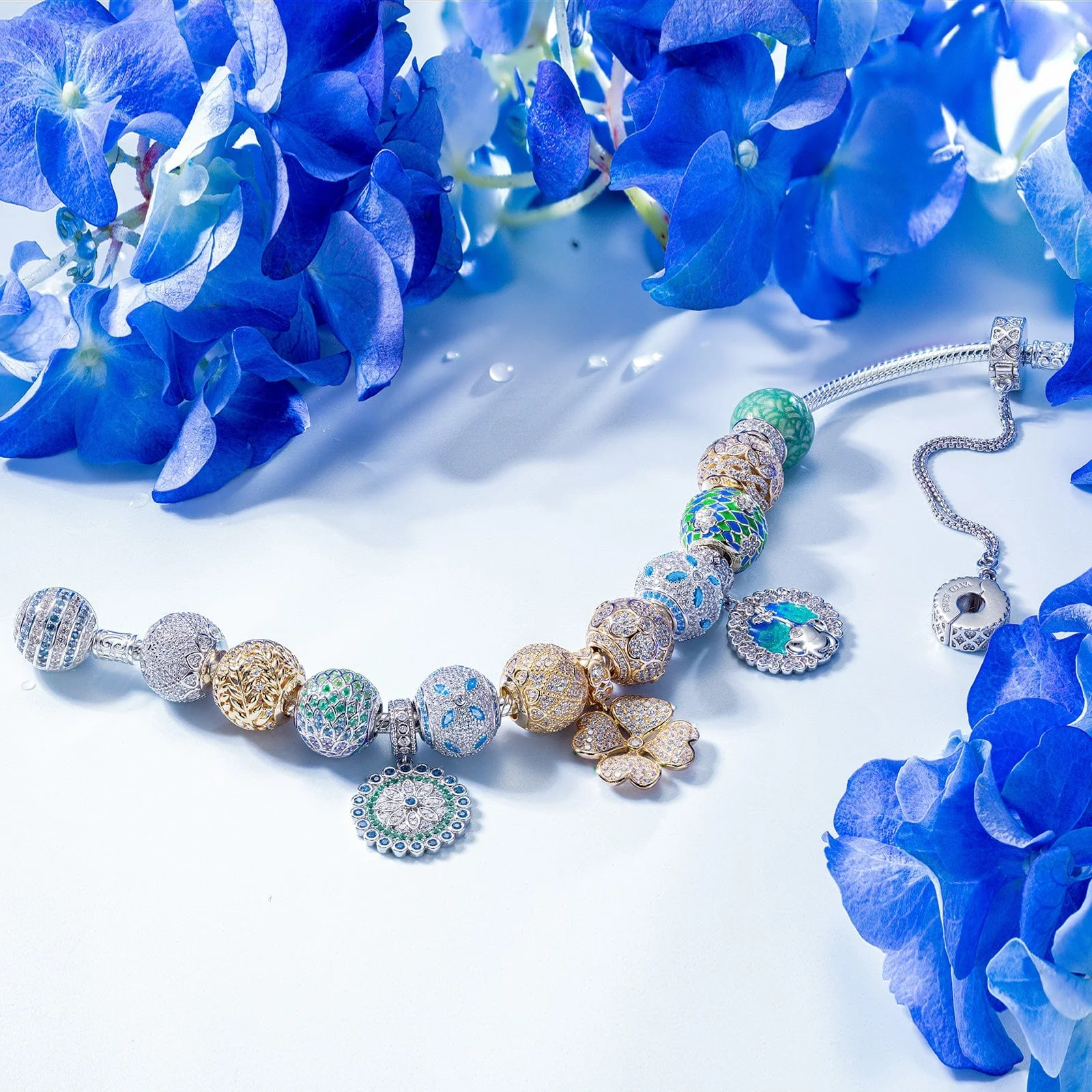 Sterling Silver Springtime Elegance Charms Bracelet Set With Enamel In White Gold Plated (Includes bracelet and all charms shown) - Image 6
