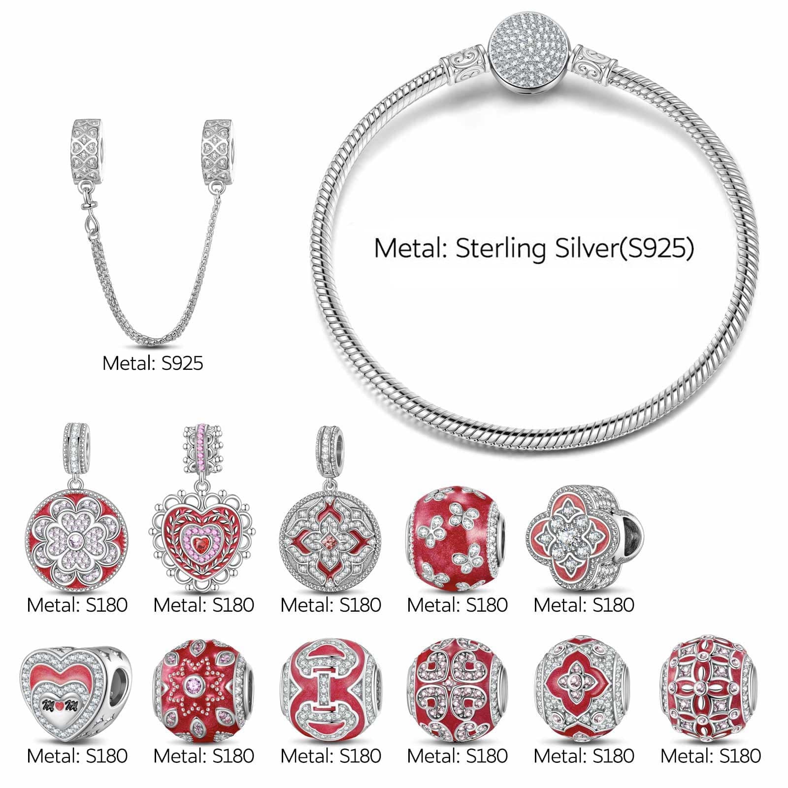 Sterling Silver Eternal Grace Charms Bracelet Set With Enamel In White Gold Plated (Includes bracelet and all charms shown) - Image 2
