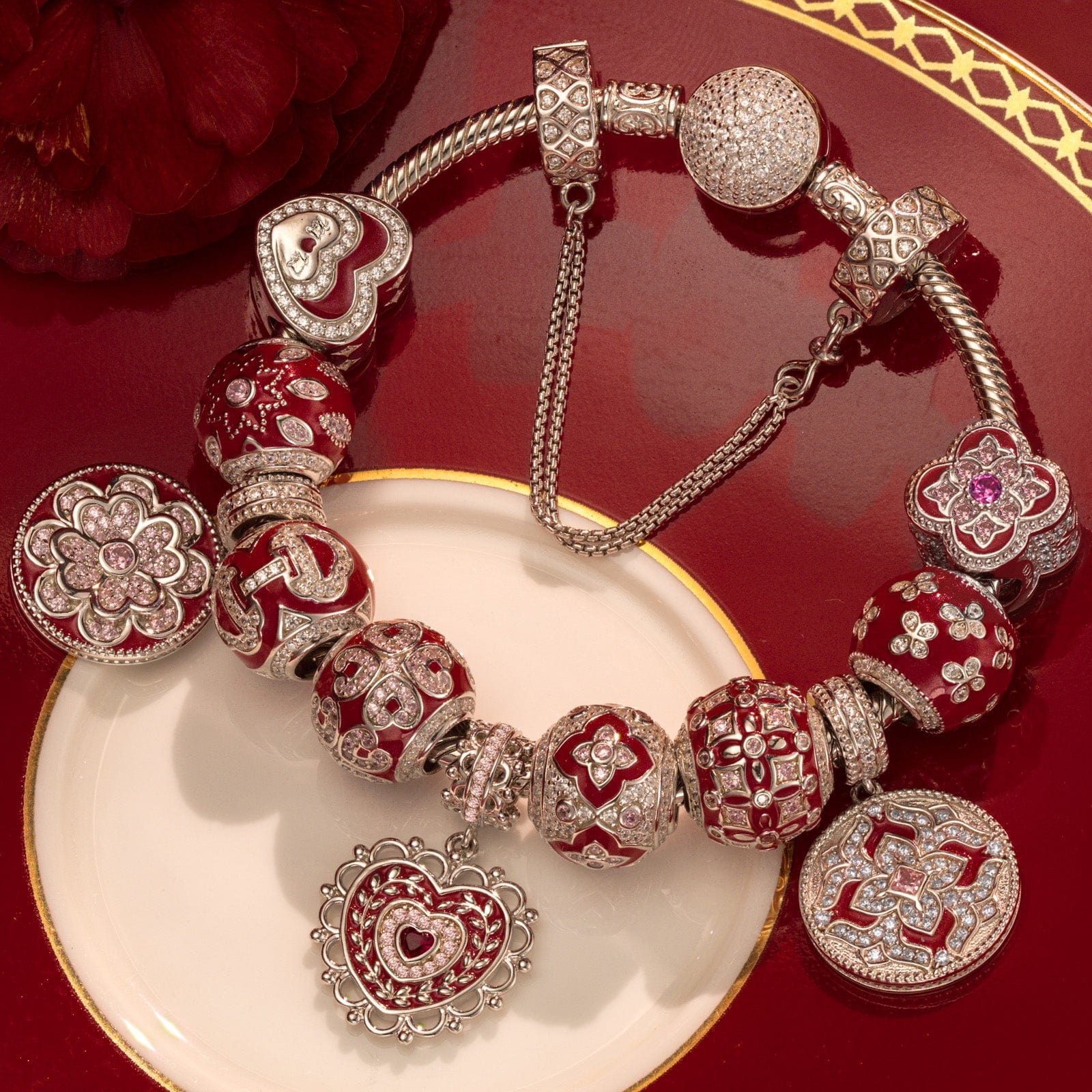 Sterling Silver Eternal Grace Charms Bracelet Set With Enamel In White Gold Plated (Includes bracelet and all charms shown) - Image 3