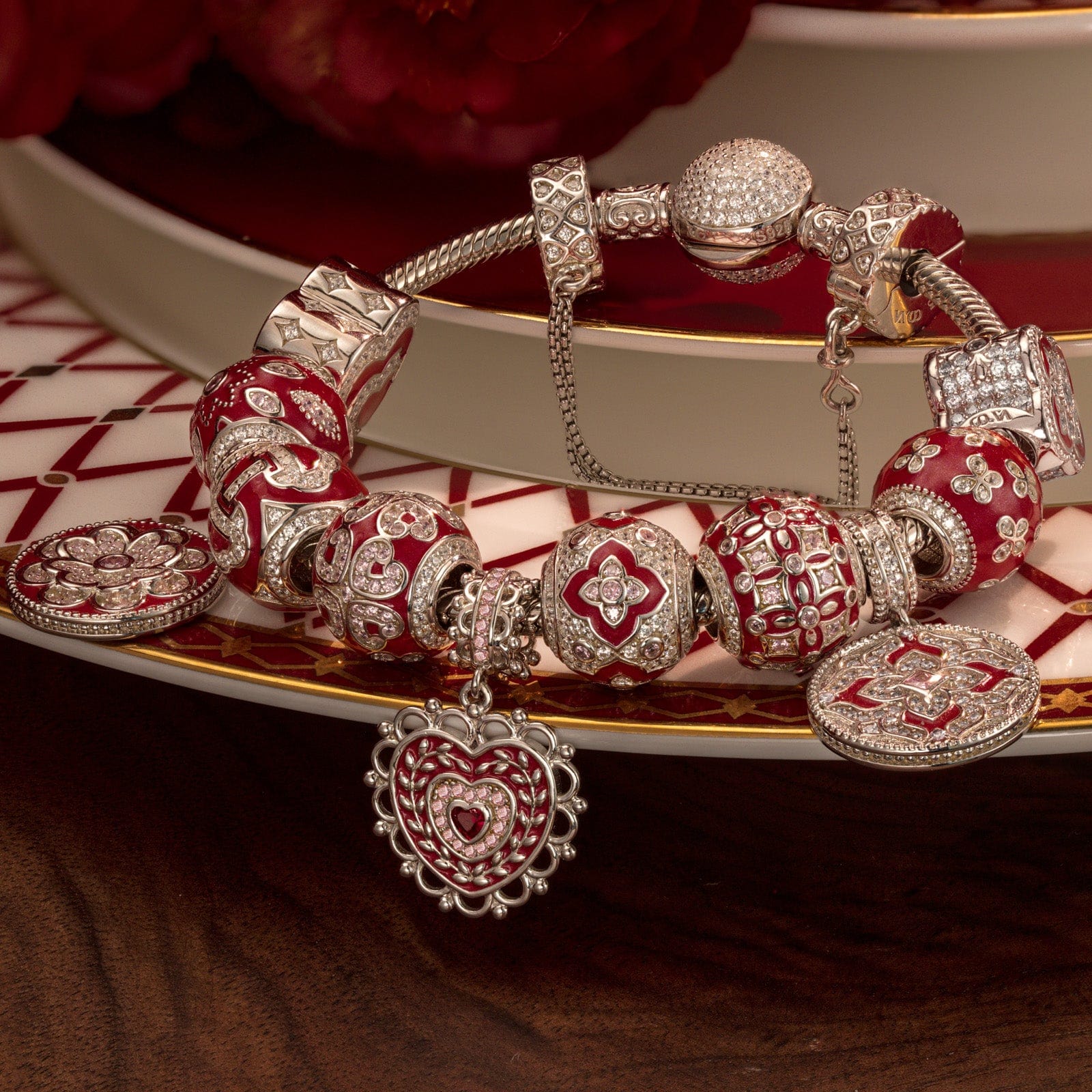 Sterling Silver Eternal Grace Charms Bracelet Set With Enamel In White Gold Plated (Includes bracelet and all charms shown) - Image 4