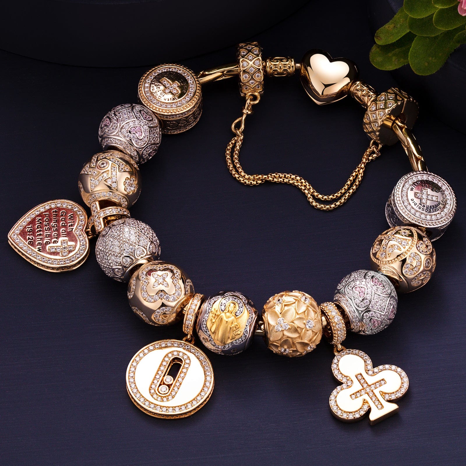 Sterling Silver Steadfast Protector Charms Bracelet Set, Featuring Dual Plating in 14K Gold and White Gold (Includes bracelet and all charms shown) - Image 3