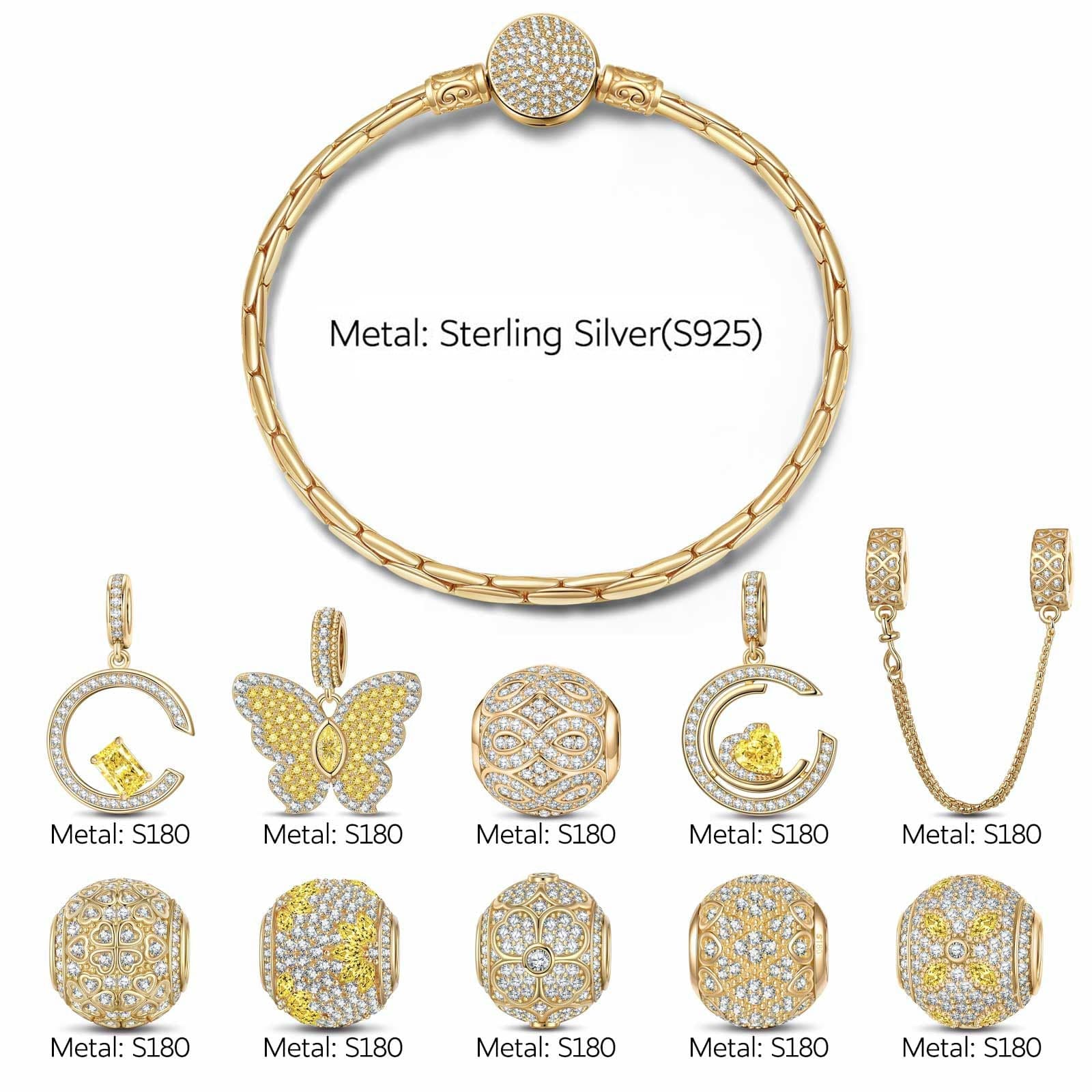Sterling Silver Warmth in Golden Blooms Charms Bracelet Set In 14K Gold Plated (Includes bracelet and all charms shown) - Image 2