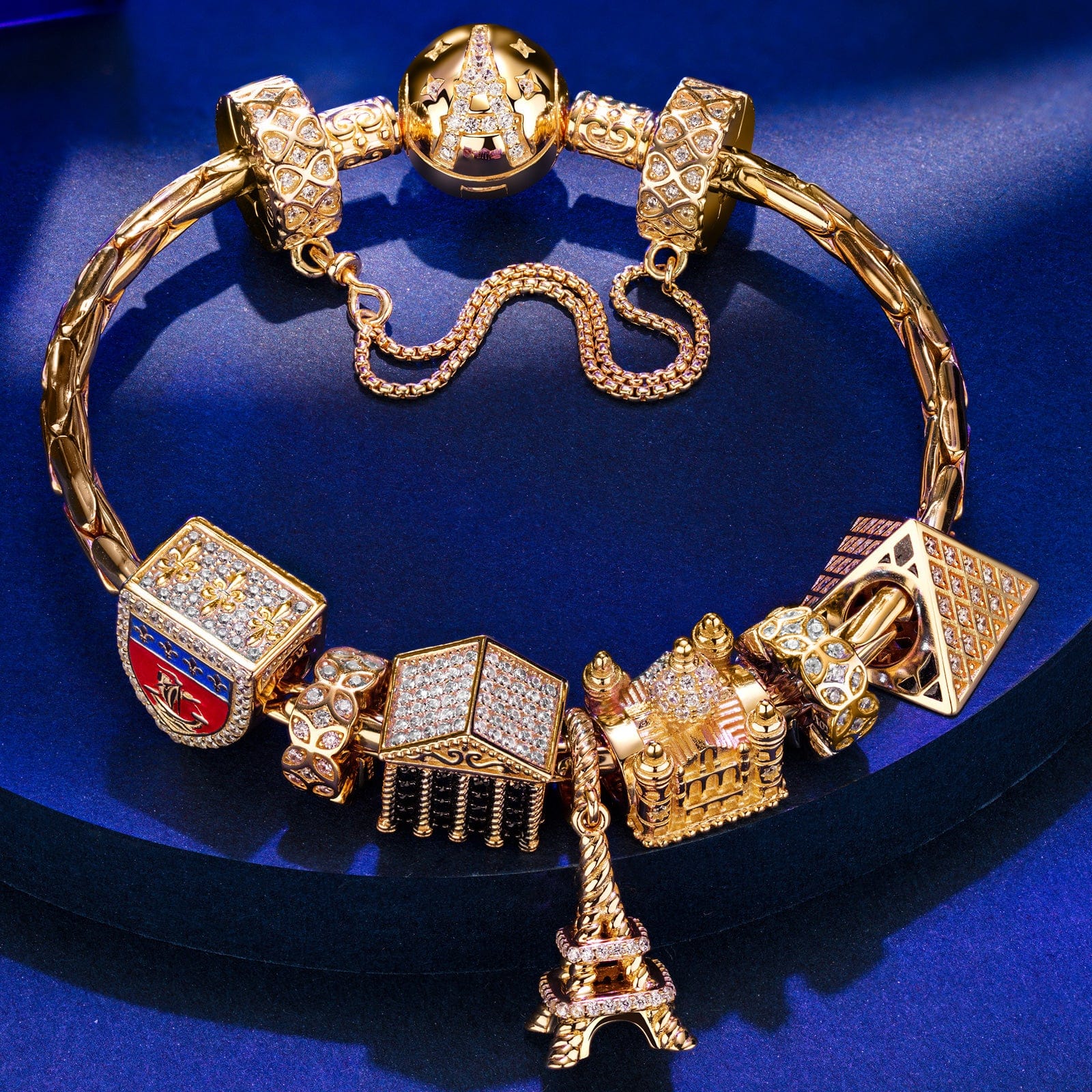 Sterling Silver Romance City Charms Bracelet Set With Enamel In 14K Gold Plated (Includes bracelet and all charms shown) - Image 3