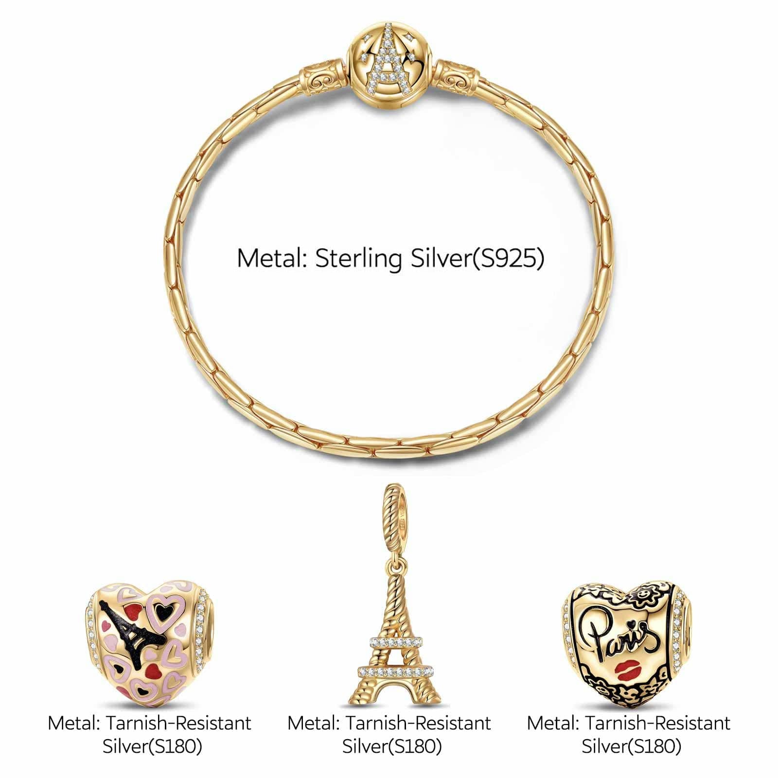 Sterling Silver Heart And Soul Charms Bracelet Set With Enamel In 14K Gold Plated (Includes bracelet and all charms shown) - Image 2