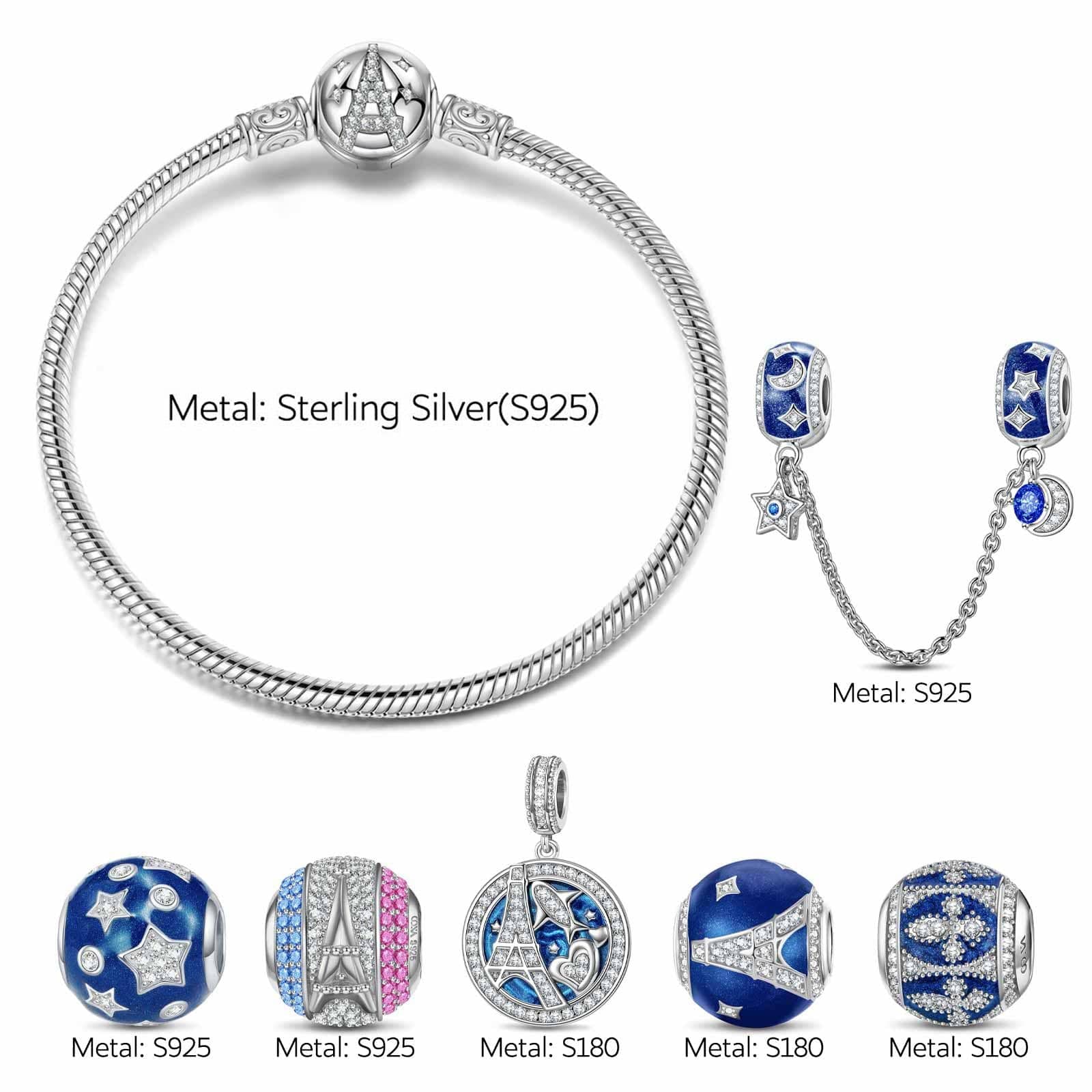 Sterling Silver Majestic Silhouette Charms Bracelet Set With Enamel In White Gold Plated (Includes bracelet and all charms shown) - Image 2