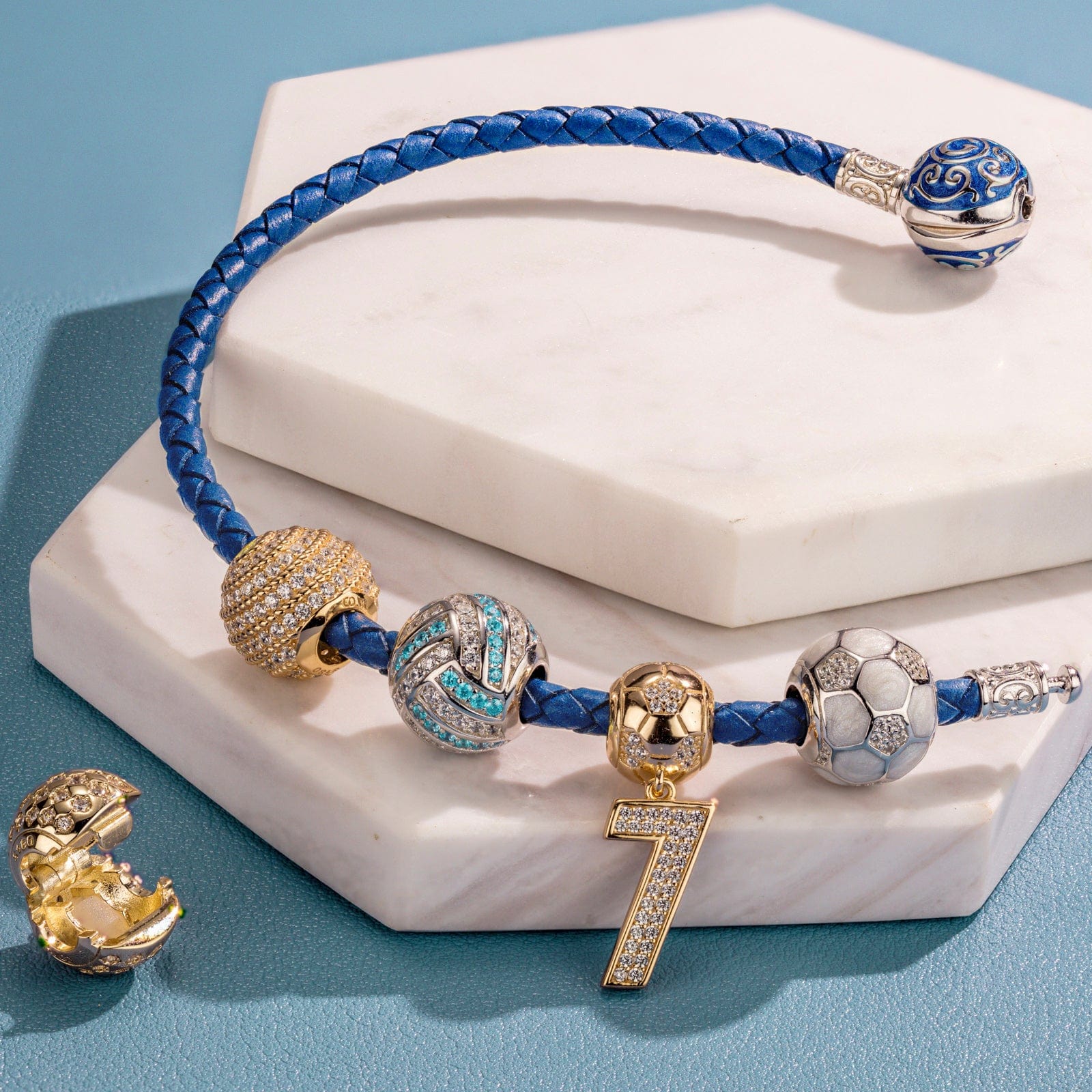 Sterling Silver Soccer Legend Charms Bracelet Set With Enamel, Featuring Dual Plating in 14K Gold and White Gold (Includes bracelet and all charms shown) - Image 5