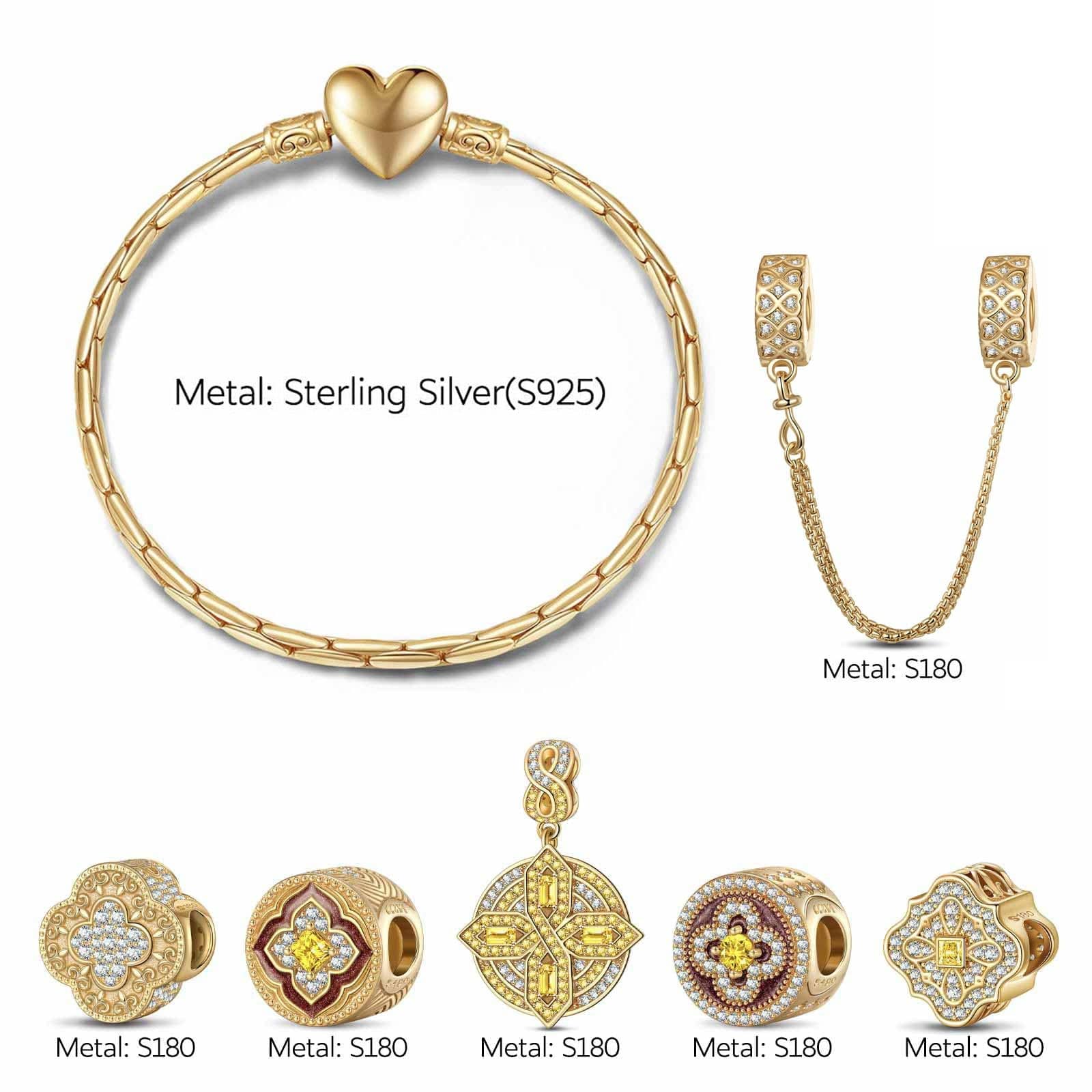 Sterling Silver Dazzling Windows Charms Bracelet Set With Enamel In 14K Gold Plated (Includes bracelet and all charms shown) - Image 2