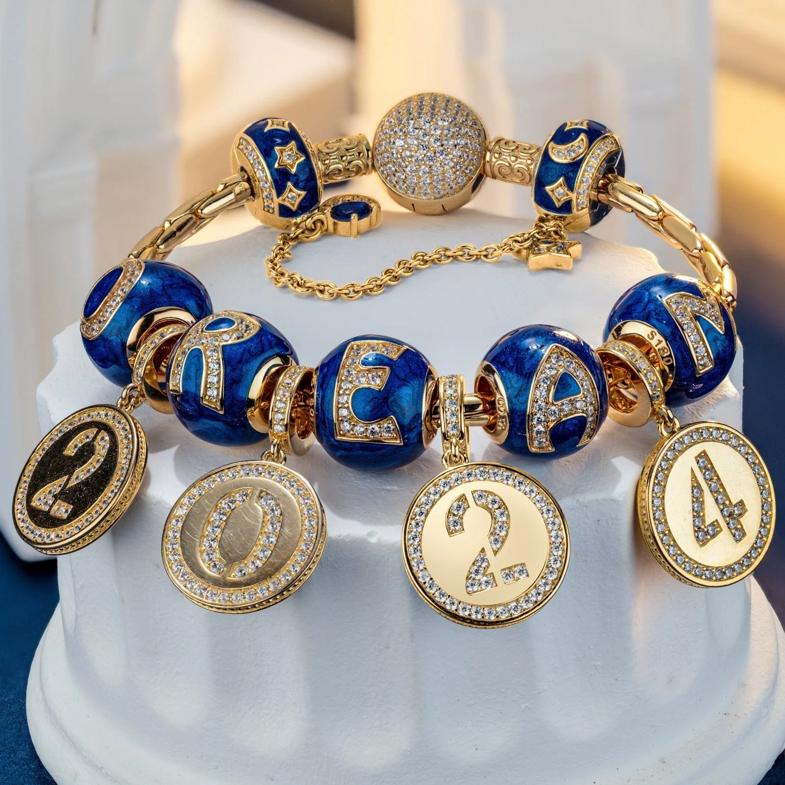Sterling Silver Dreams' Beginnings Charms Bracelet Set With Enamel In 14K Gold Plated (Includes bracelet and all charms shown) - Image 3