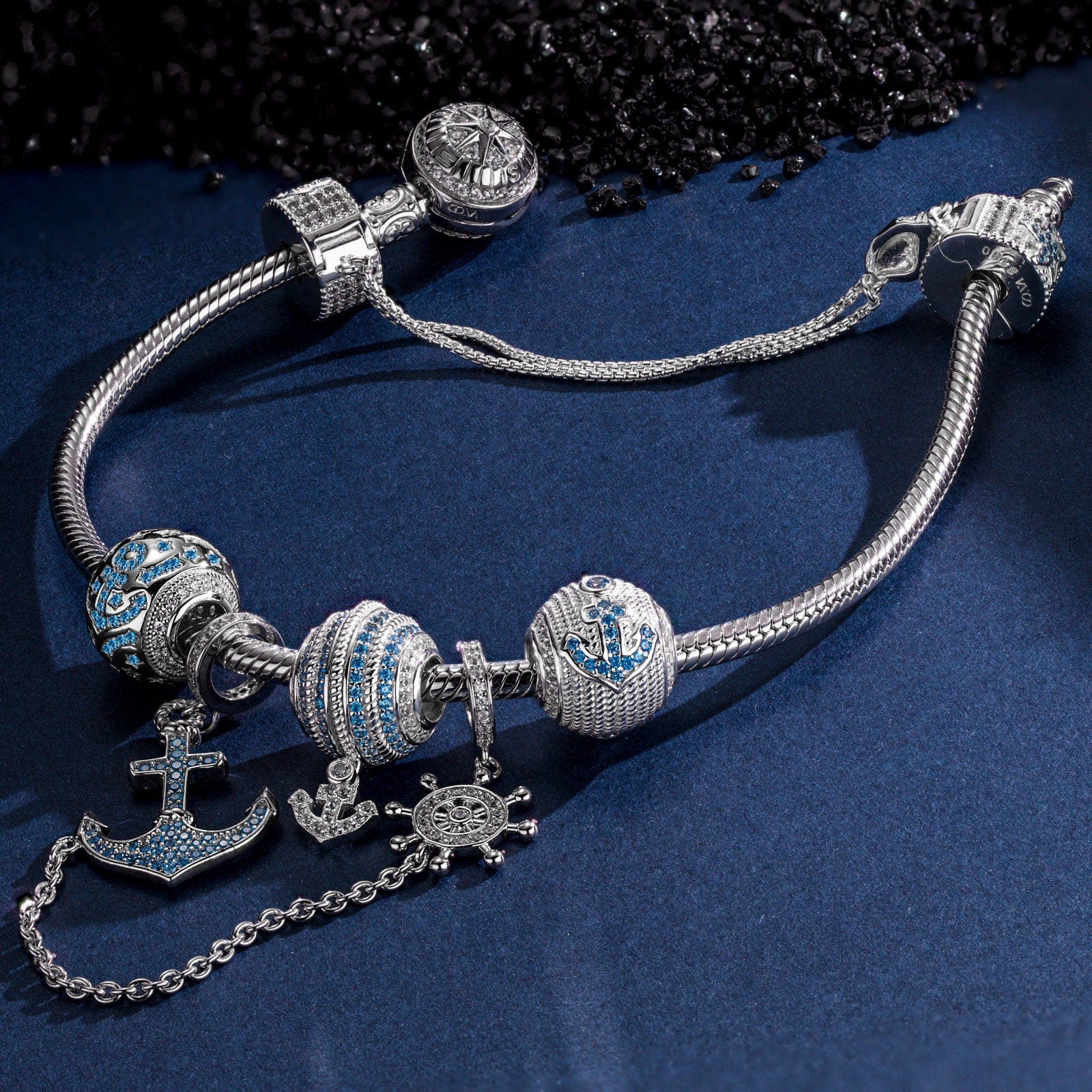 Sterling Silver Anchor of Hope Charms Bracelet Set In White Gold Plated (Includes bracelet and all charms shown) - Image 4