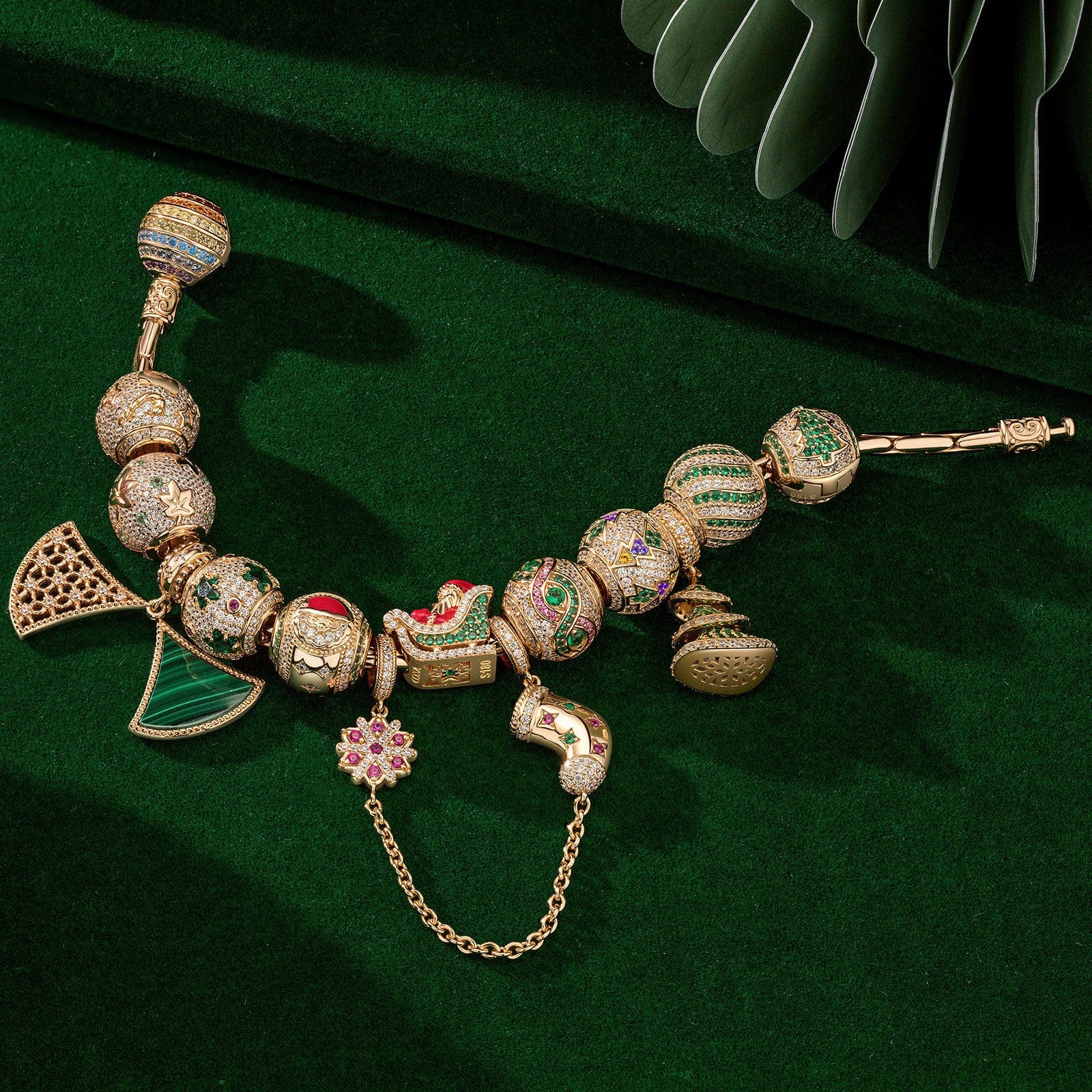 Sterling Silver Yuletide Tree Traverse Charms Bracelet Set With Enamel In 14K Gold Plated (Includes bracelet and all charms shown) - Image 3