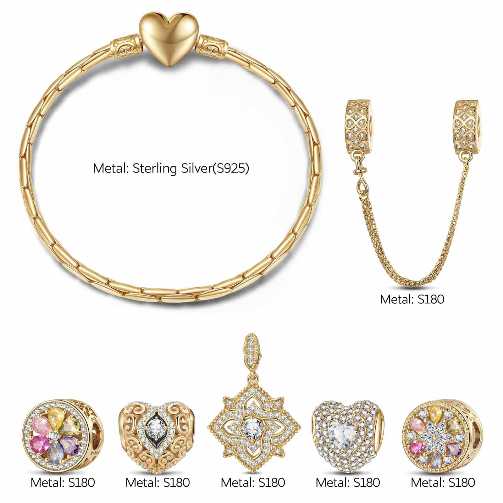 Sterling Silver Amour and Blossom Birthstone Charms Bracelet Set With Enamel In 14K Gold Plated (Includes bracelet and all charms shown) - Image 2