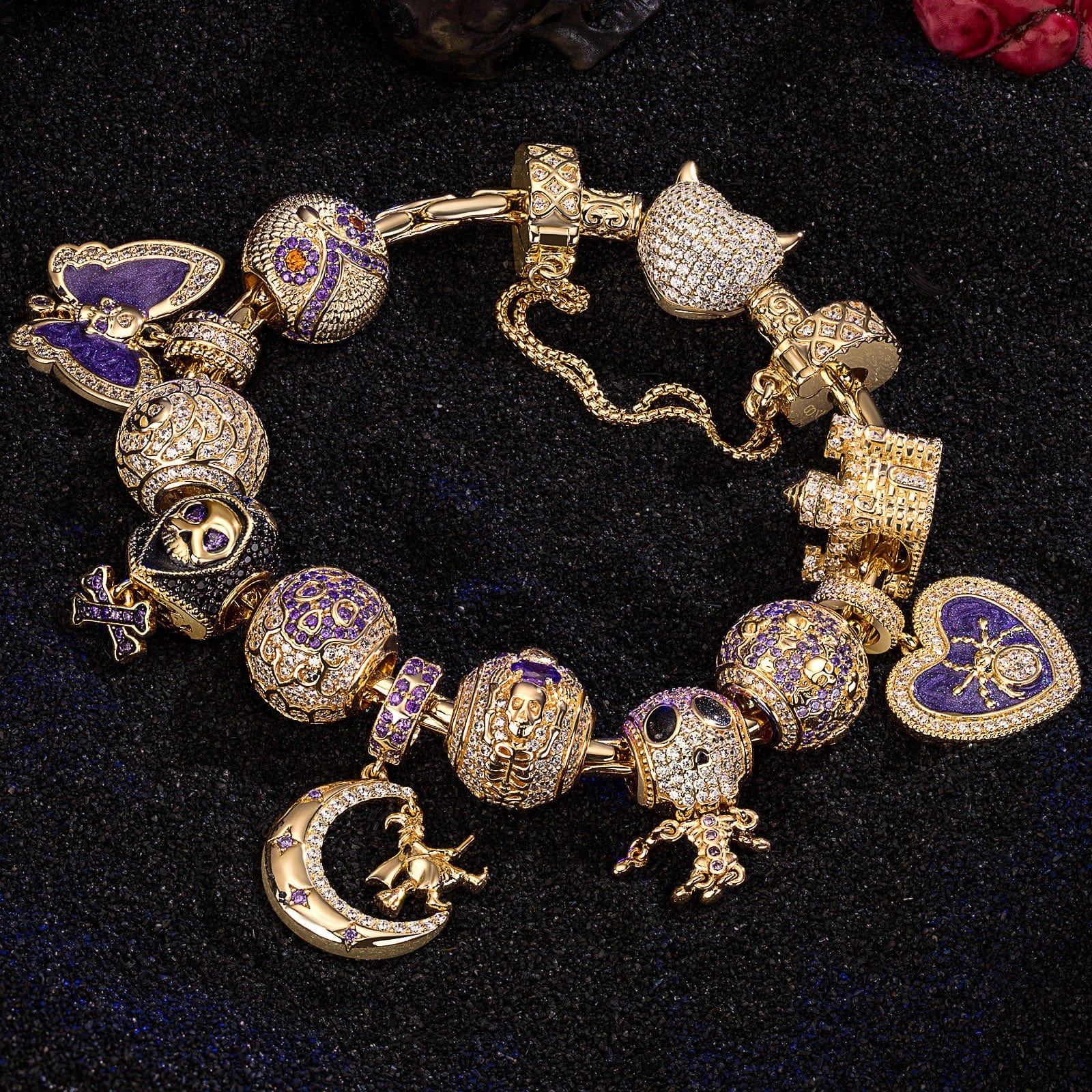 Sterling Silver Haunting Ghost Charms Bracelet Set With Enamel In Two-Tone Plating (Includes bracelet and all charms shown) - Image 4