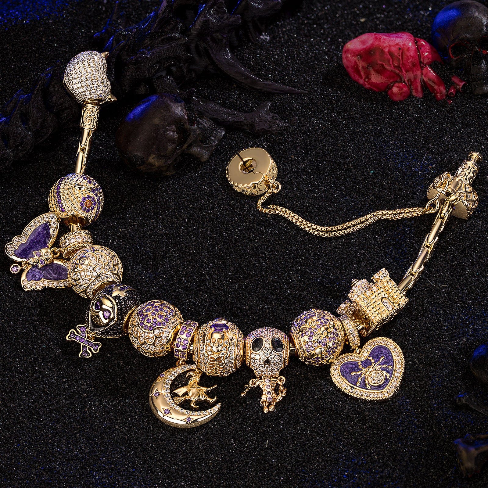 Sterling Silver Haunting Ghost Charms Bracelet Set With Enamel In Two-Tone Plating (Includes bracelet and all charms shown) - Image 6