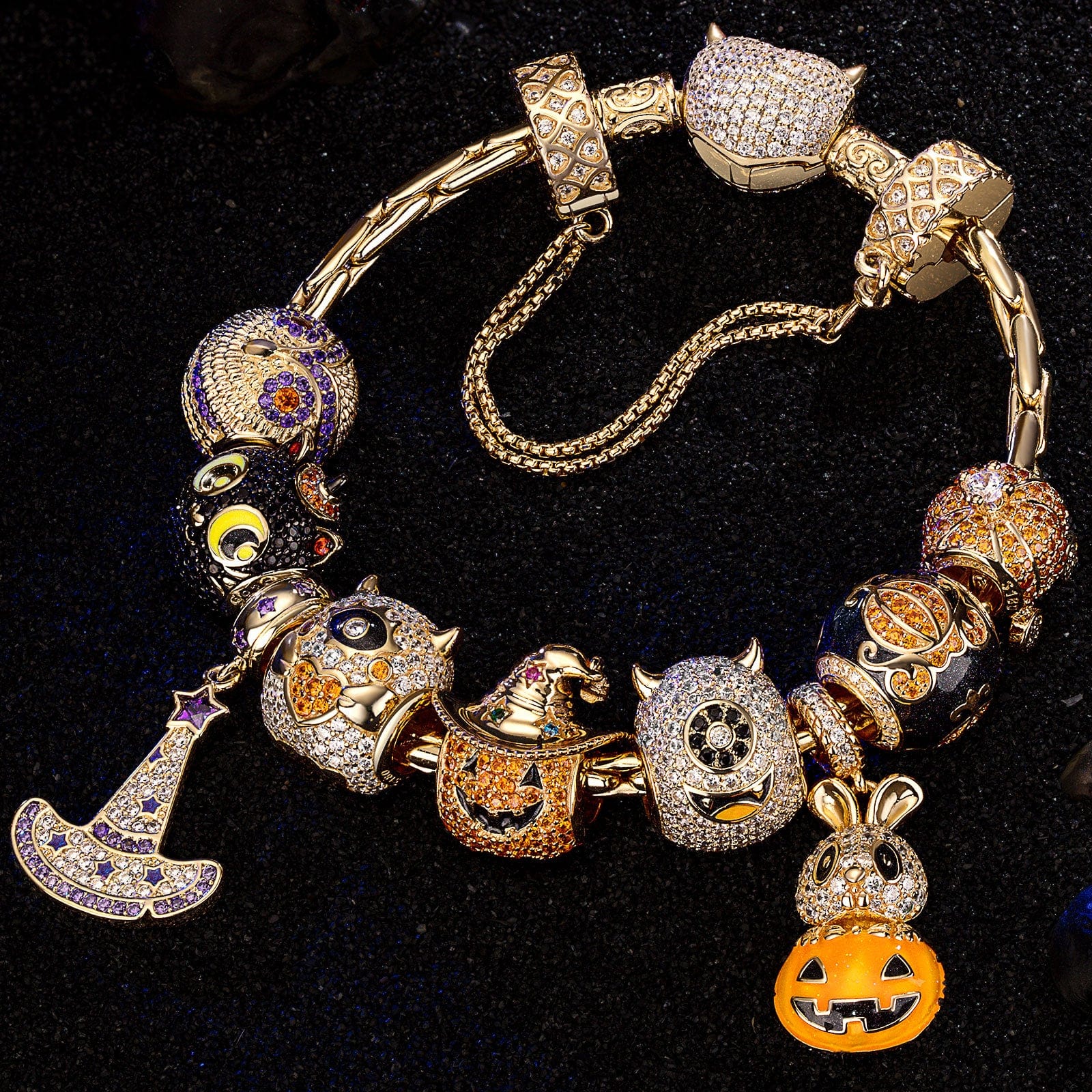 Sterling Silver The Monsters' Revelry Charms Bracelet Set With Enamel In 14K Gold Plated (Includes bracelet and all charms shown) - Image 4
