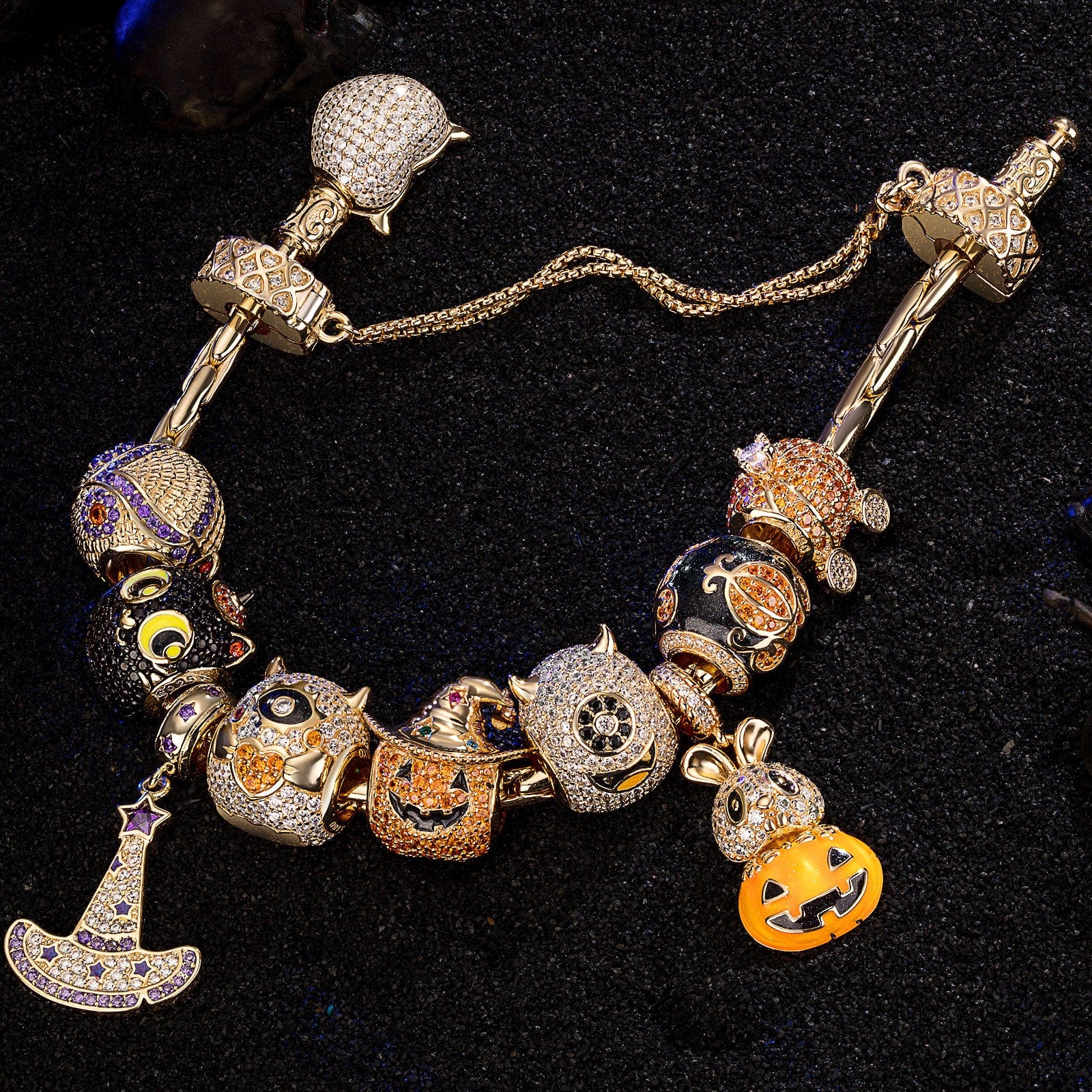 Sterling Silver The Monsters' Revelry Charms Bracelet Set With Enamel In 14K Gold Plated (Includes bracelet and all charms shown) - Image 5