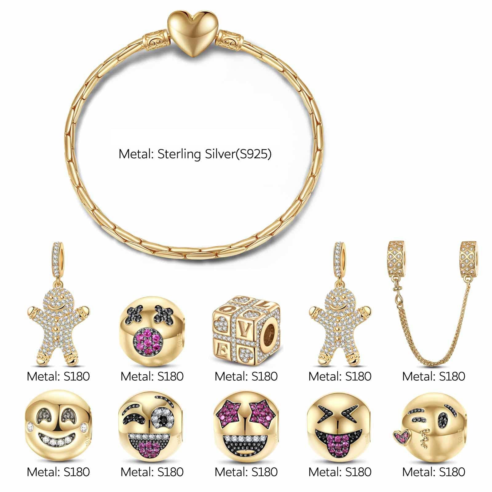 Sterling Silver Smile and Embrace Charms Bracelet Set With Enamel In 14K Gold Plated (Includes bracelet and all charms shown) - Image 2