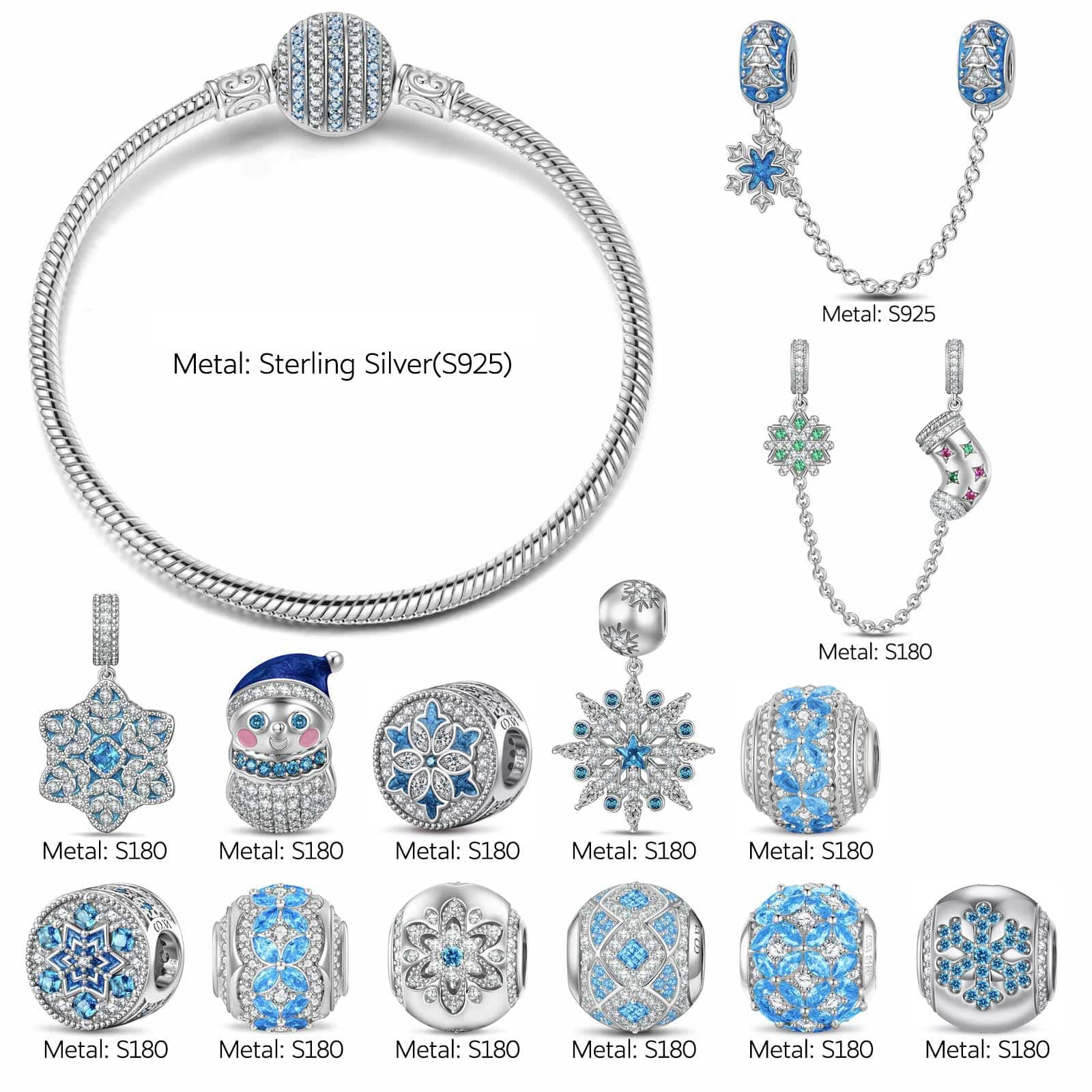 Christmas Sale Limited Special - Sterling Silver Frosty Wonderland Charms Bracelet Set In White Gold Plated (Includes bracelet and all charms shown) - Image 2