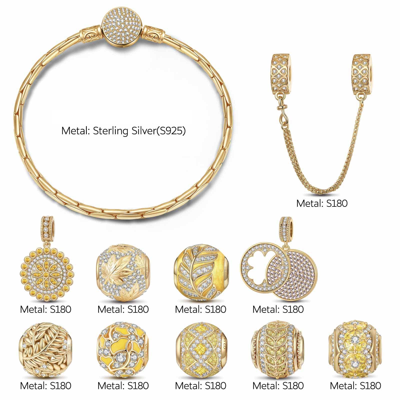 Sterling Silver Sunlit Fall Charms Bracelet Set With Enamel In 14K Gold Plated (Includes bracelet and all charms shown) - Image 2