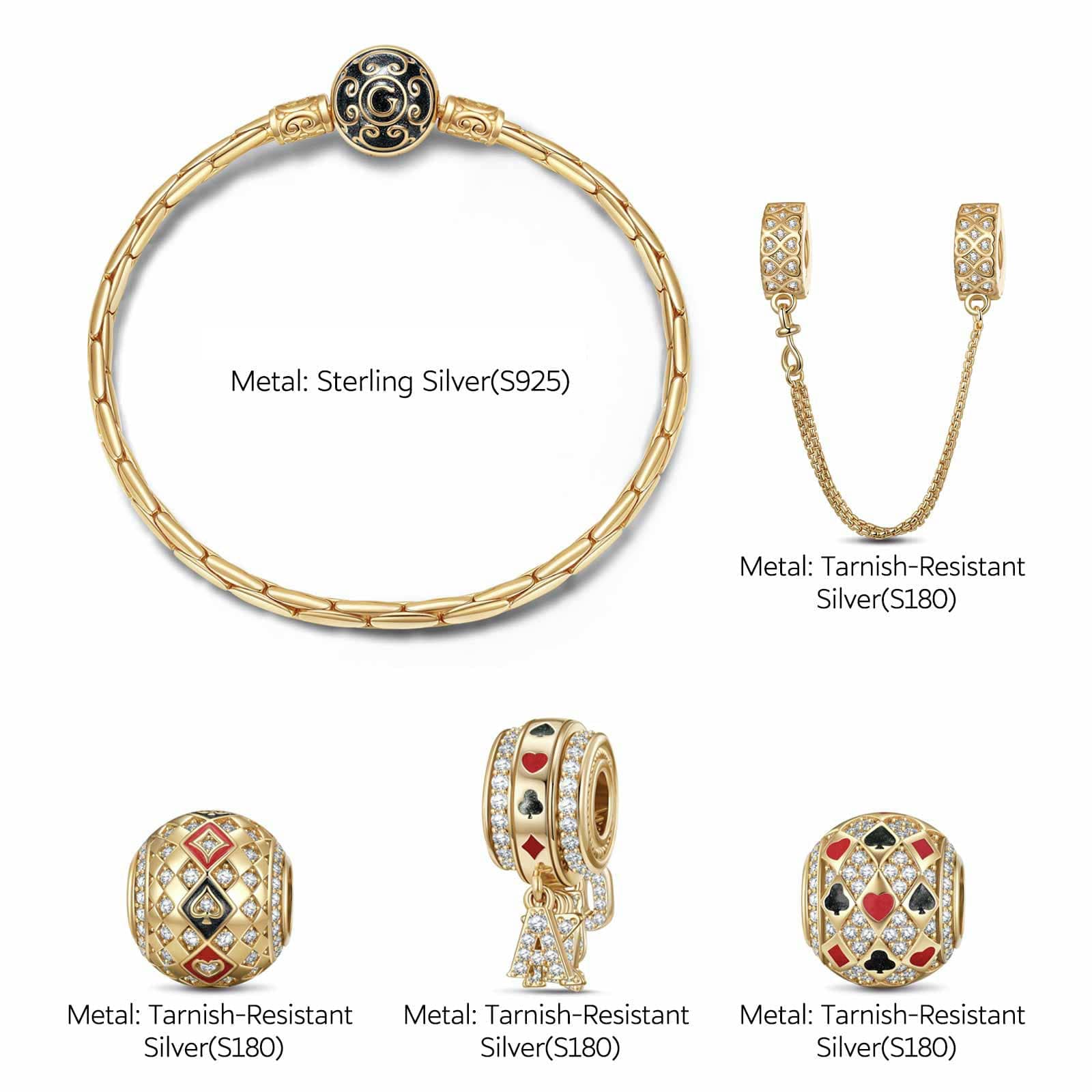 Sterling Silver Fortune's Favor Charms Bracelet Set With Enamel In 14K Gold Plated (Includes bracelet and all charms shown) - Image 2