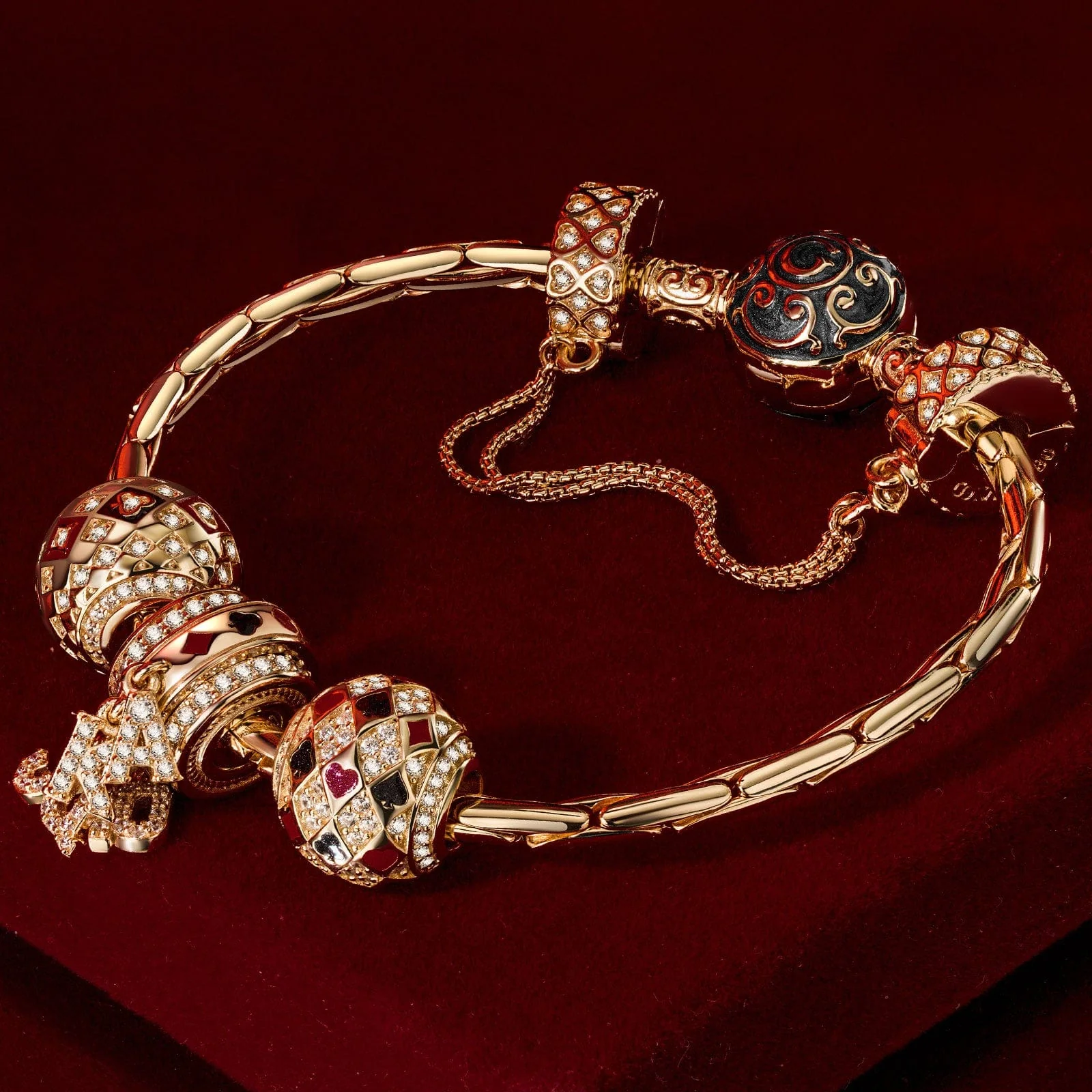 Sterling Silver Fortune's Favor Charms Bracelet Set With Enamel In 14K Gold Plated (Includes bracelet and all charms shown) - Image 3