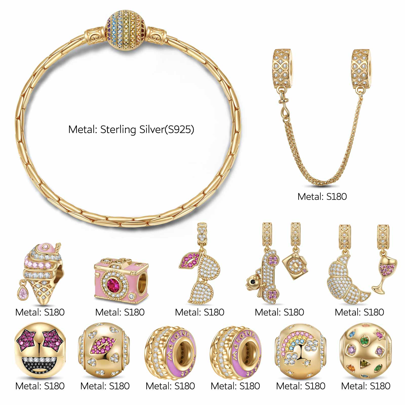 Sterling Silver Dreamy Getaways Charms Bracelet Set With Enamel In 14K Gold Plated (Includes bracelet and all charms shown) - Image 2