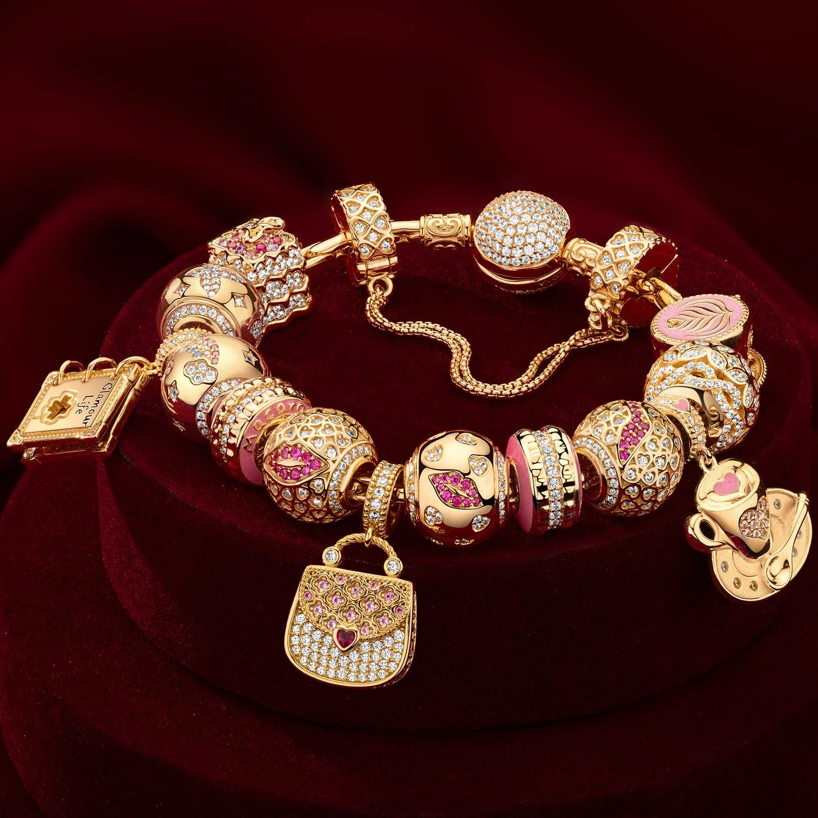 Sterling Silver Elegant Bliss Charms Bracelet Set With Enamel In 14K Gold Plated (Includes bracelet and all charms shown) - Image 3