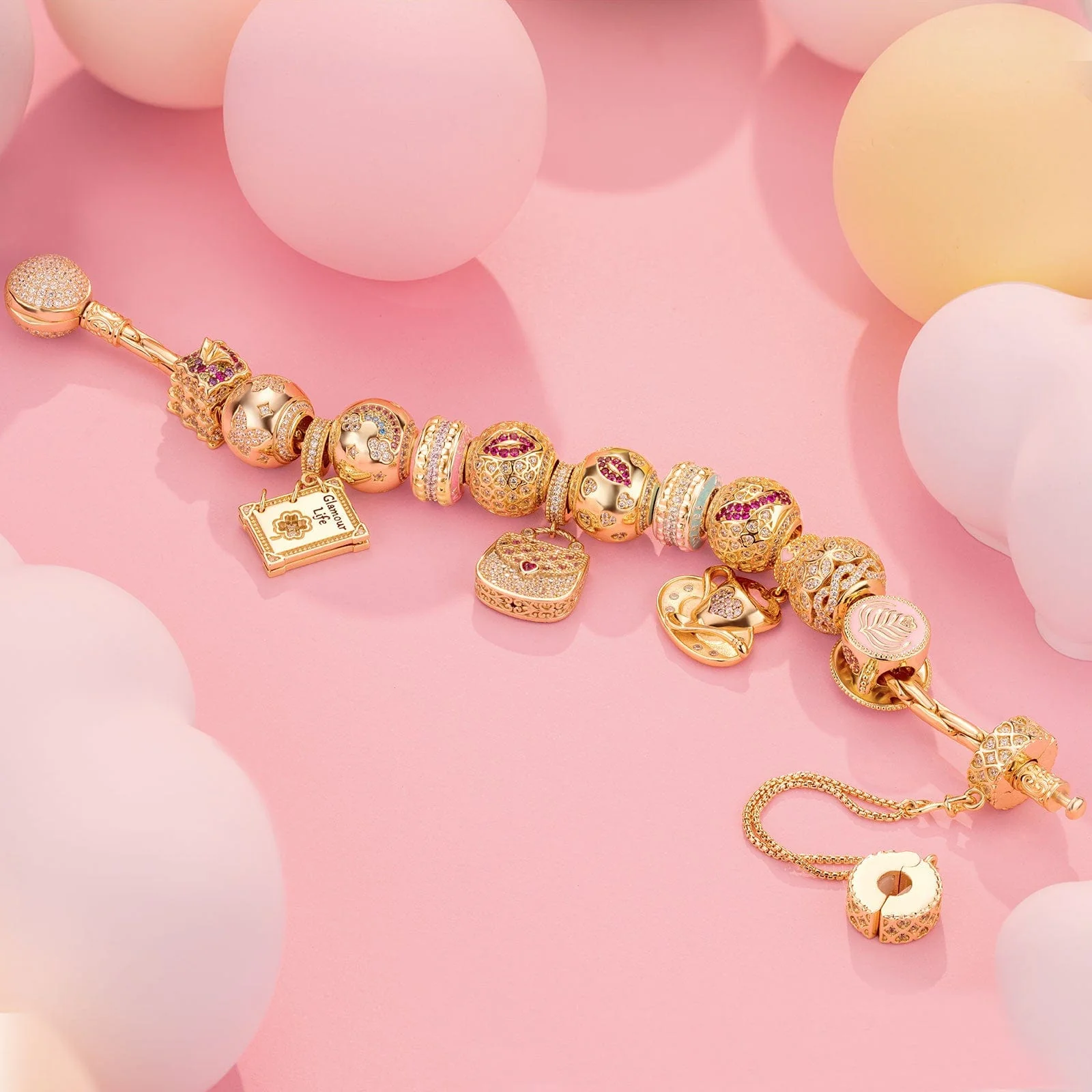 Sterling Silver Elegant Bliss Charms Bracelet Set With Enamel In 14K Gold Plated (Includes bracelet and all charms shown) - Image 4