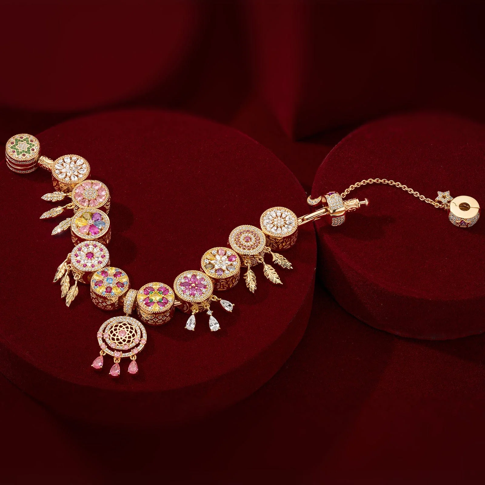 Sterling Silver Dreamy Blooms Charms Bracelet Set In 14K Gold Plated (Includes bracelet and all charms shown) - Image 3