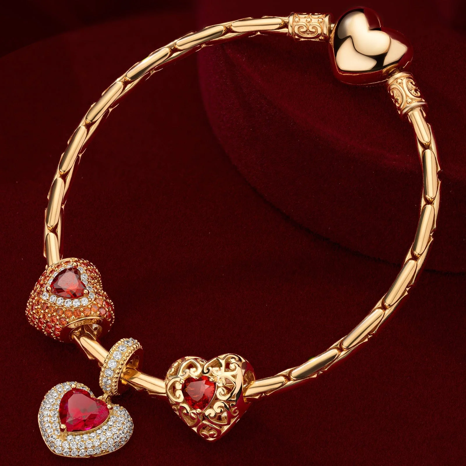 Sterling Silver Crimson Heart: January Garnet Charms Bracelet Set In 14K Gold Plated (Includes bracelet and all charms shown) - Image 3