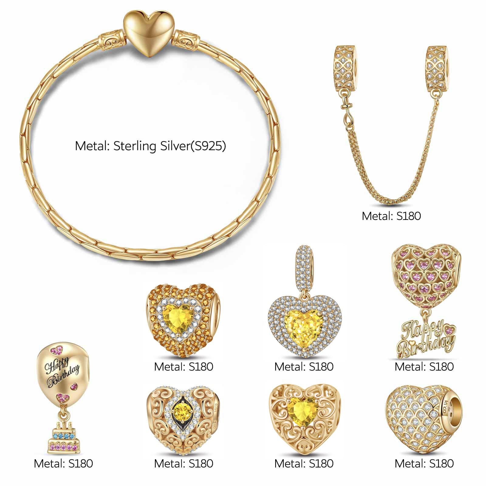 Sterling Silver Autumnal Bliss: November Citrine Charms Bracelet Set In 14K Gold Plated (Includes bracelet and all charms shown) - Image 2