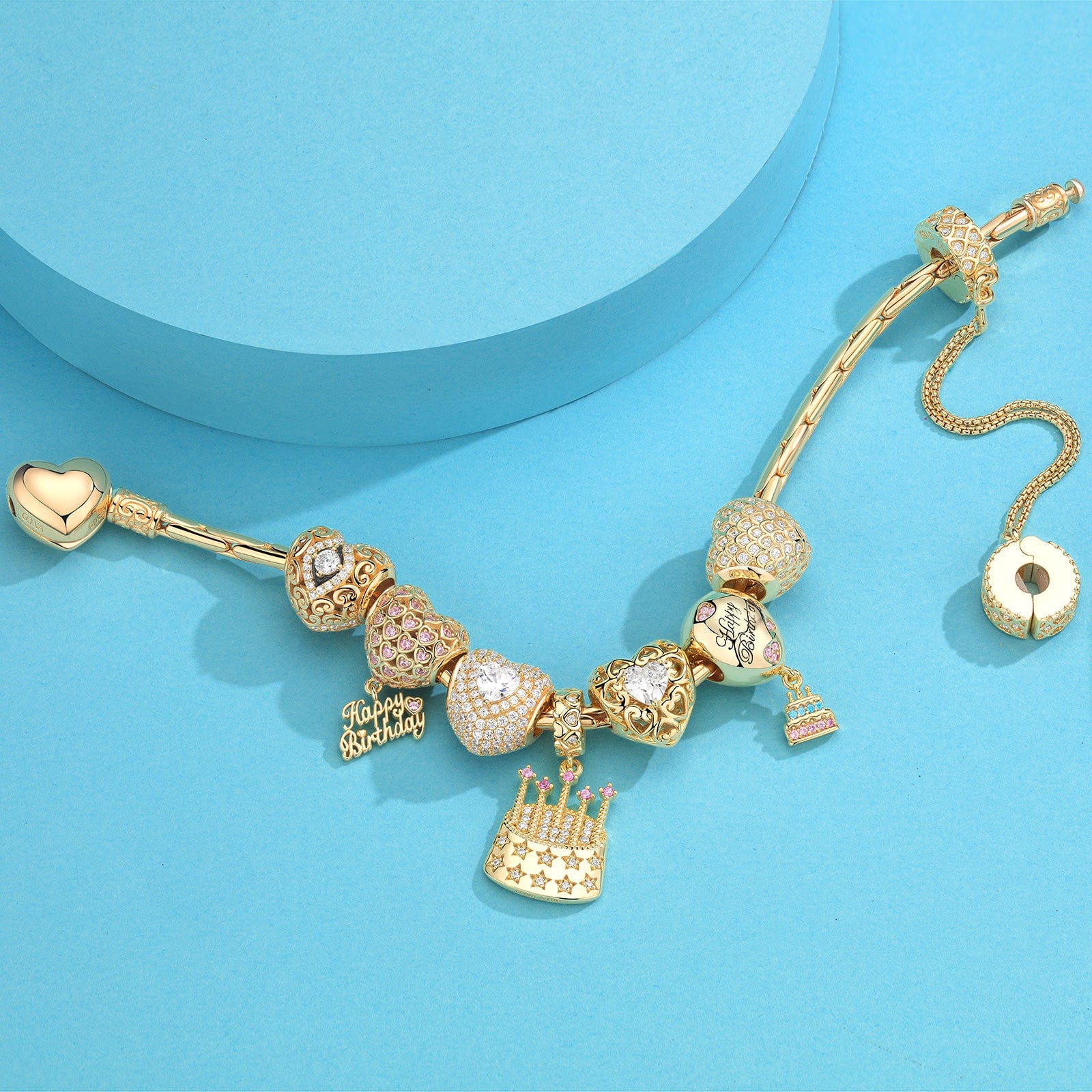 Sterling Silver Dazzling Fortitude: April Diamond Charms Bracelet Set In 14K Gold Plated (Includes bracelet and all charms shown) - Image 4