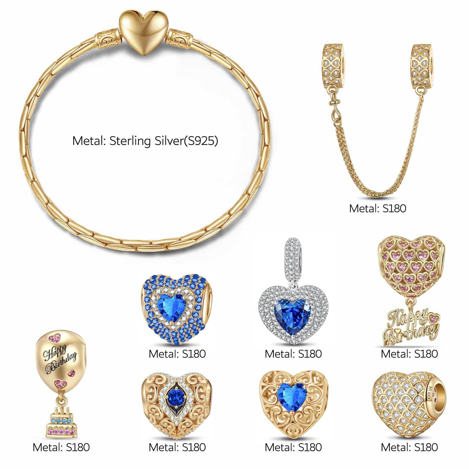 Sterling Silver Profound Insight: September Sapphire Charms Bracelet Set In 14K Gold Plated (Includes bracelet and all charms shown) - Image 2