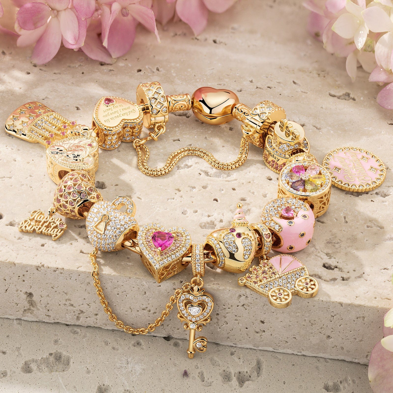 Sterling Silver Lustrous Celebration Charms Bracelet Set With Enamel In 14K Gold Plated (Includes bracelet and all charms shown) - Image 3