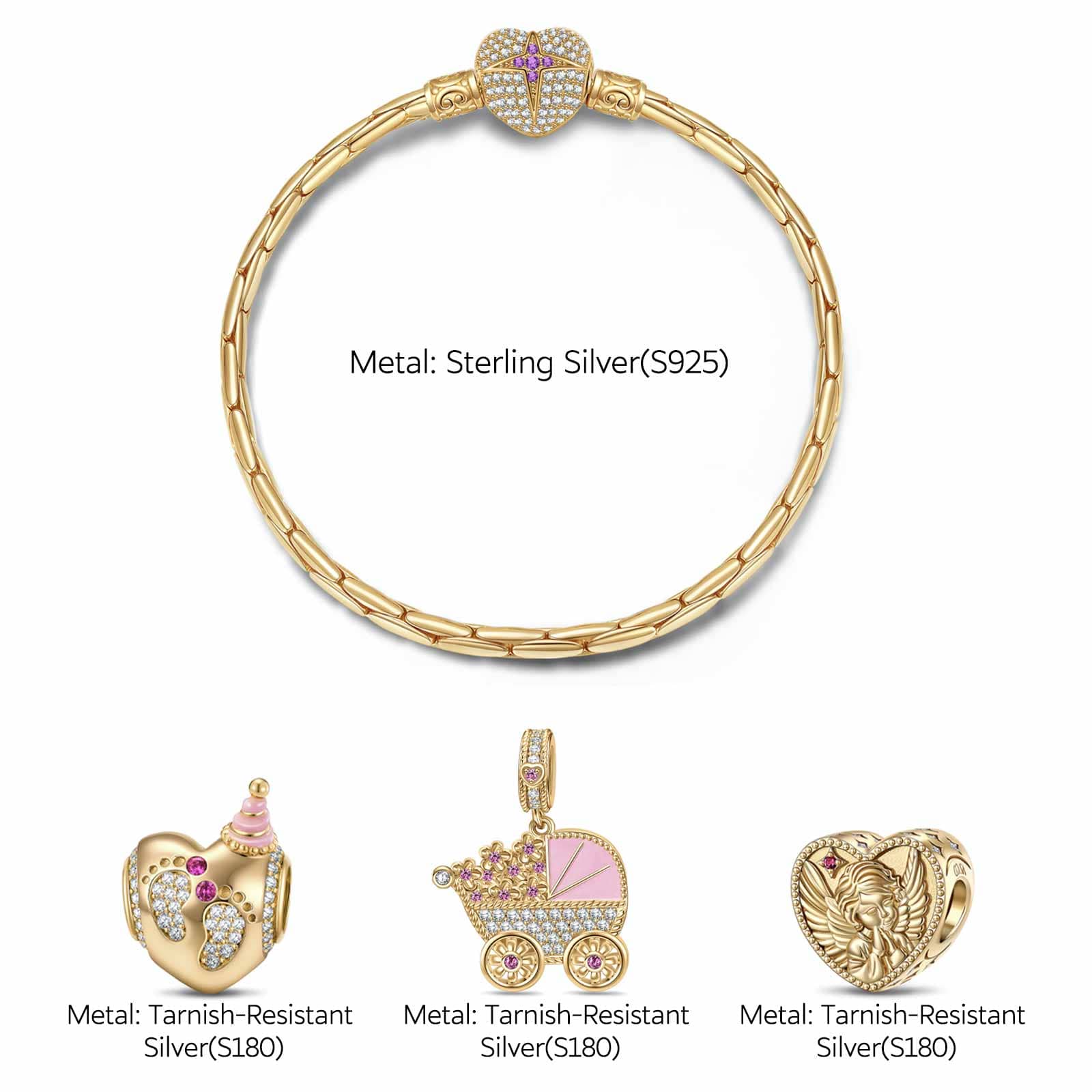 Sterling Silver Sweet Wishes Charms Bracelet Set With Enamel In 14K Gold Plated (Includes bracelet and all charms shown) - Image 2