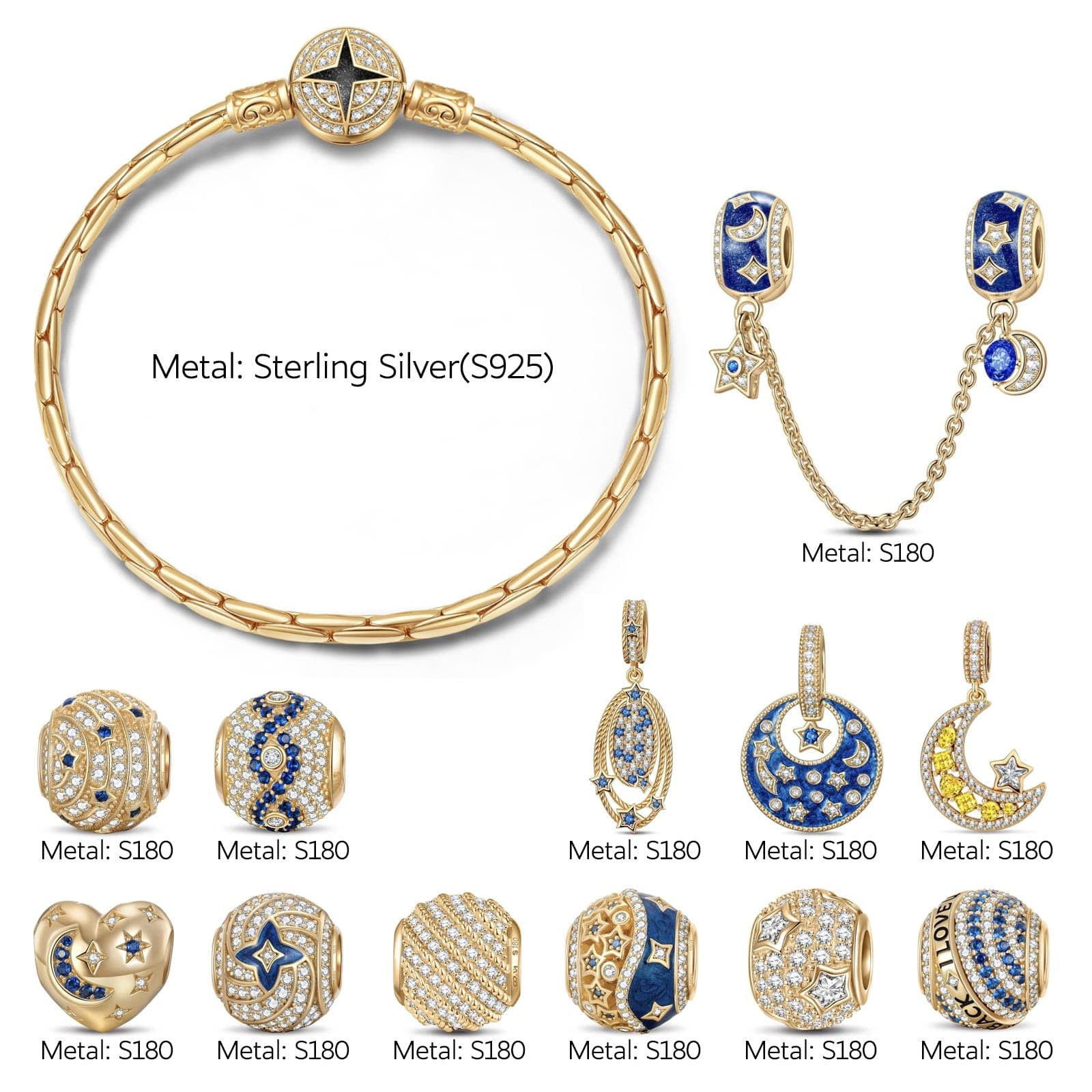 Sterling Silver Skyward Future Charms Bracelet Set In 14K Gold Plated (Includes bracelet and all charms shown) - Image 2