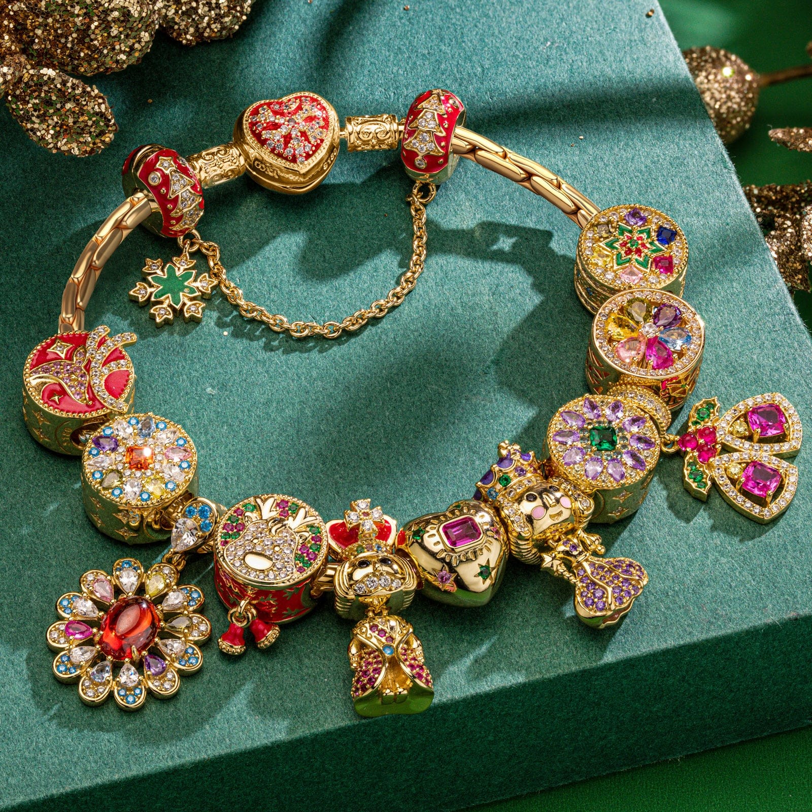 Sterling Silver Enchanted Christmas Kingdom Charms Bracelet Set With Enamel In 14K Gold Plated (Includes bracelet and all charms shown) - Image 3