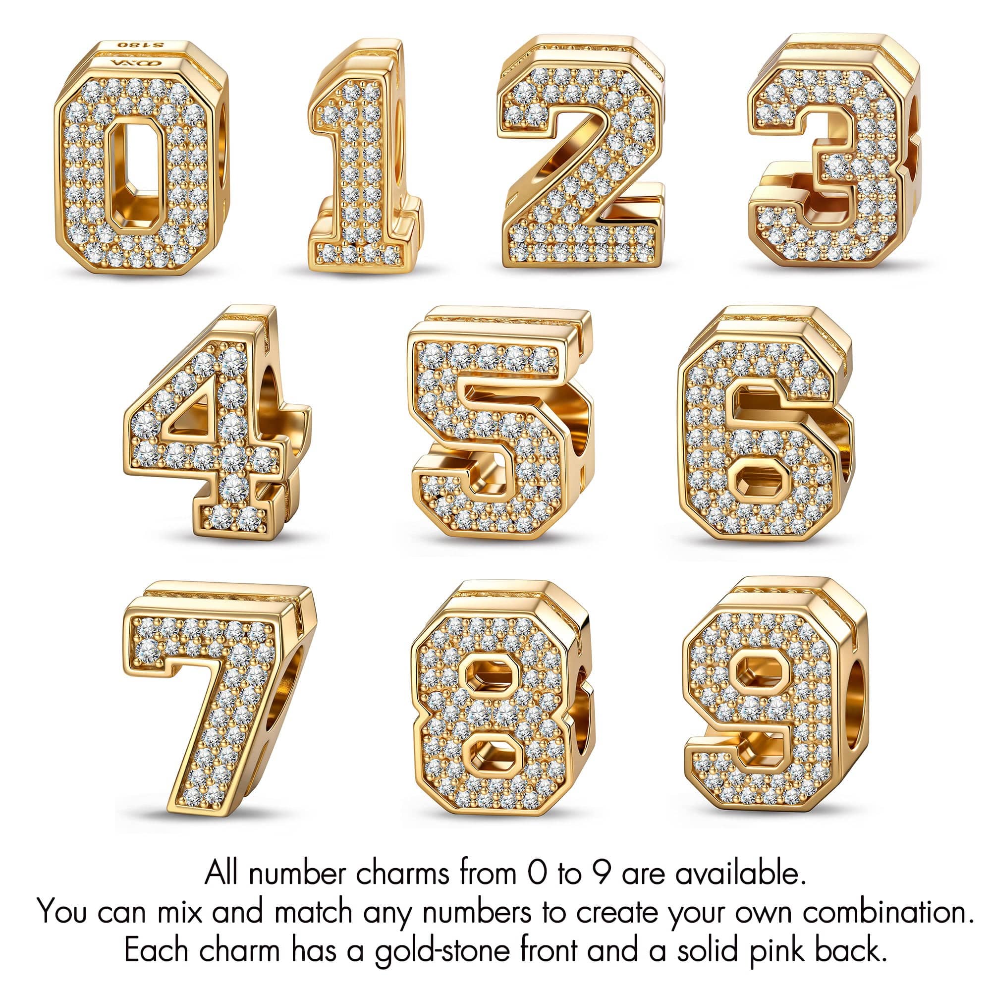 Sterling Silver Full of Love Charms Bracelet Set With Enamel In 14K Gold Plated (Includes bracelet and all charms shown. The three number charms shown can be freely selected by entering your preferred numbers in the box) - Image 3