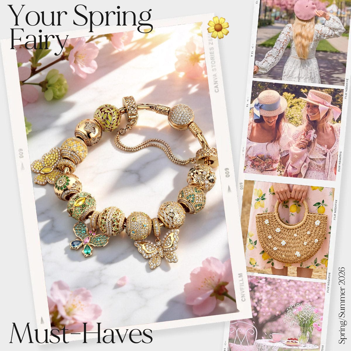 Wings of Spring Tarnish-Resistant Silver Charms Bracelet Set In 14K Gold Plated (Includes bracelet and all charms shown) - Image 2