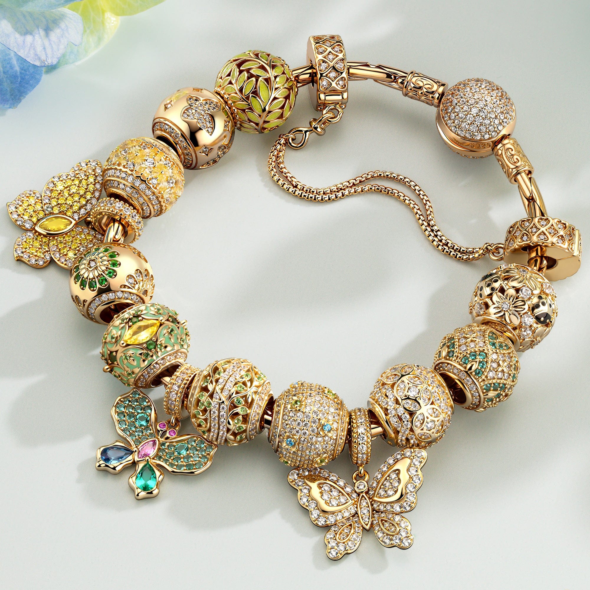 Wings of Spring Tarnish-Resistant Silver Charms Bracelet Set In 14K Gold Plated (Includes bracelet and all charms shown) - Image 3