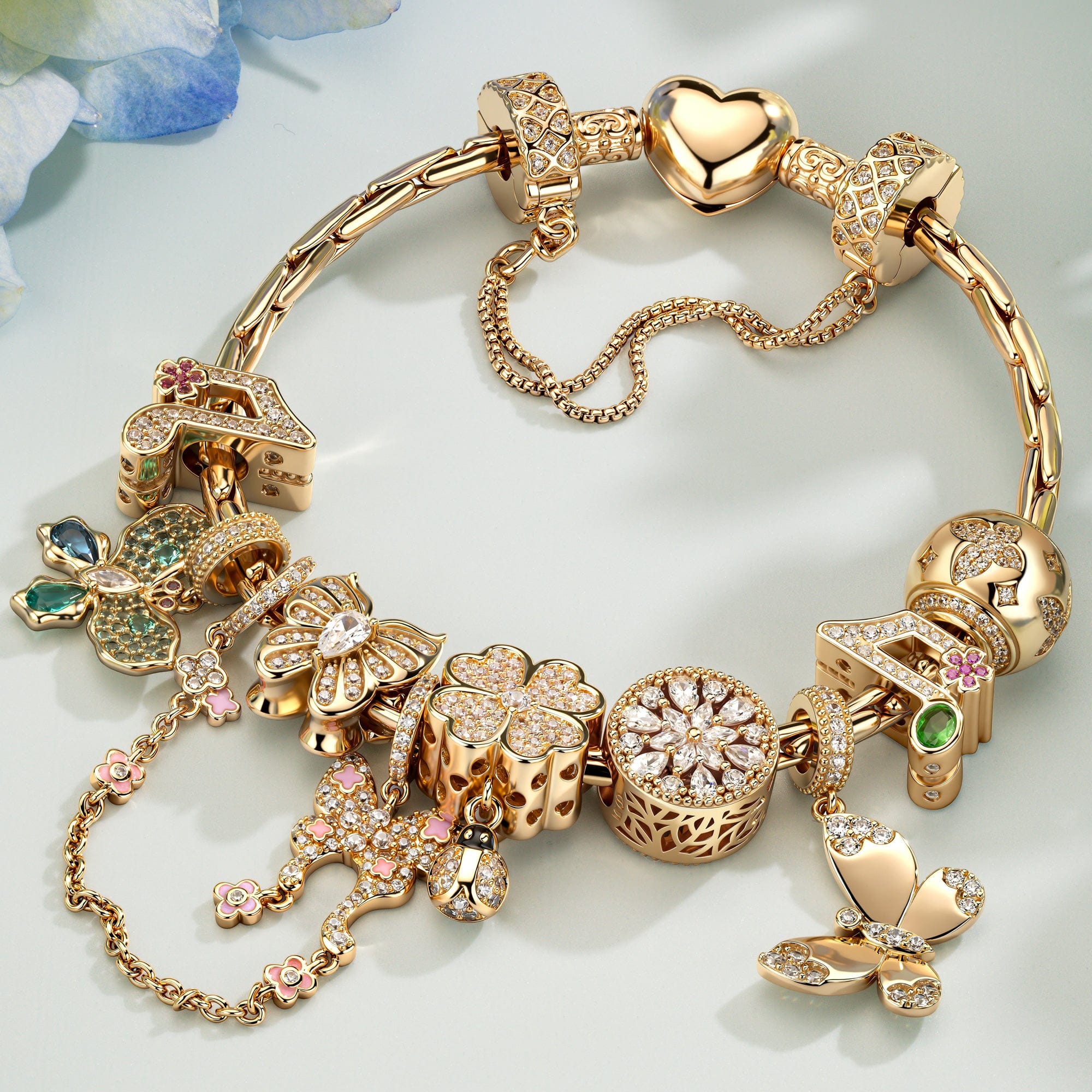 Sterling Silver Sparkling Butterfly Dance Charms Bracelet Set In 14K Gold Plated (Includes bracelet and all charms shown) - Image 3
