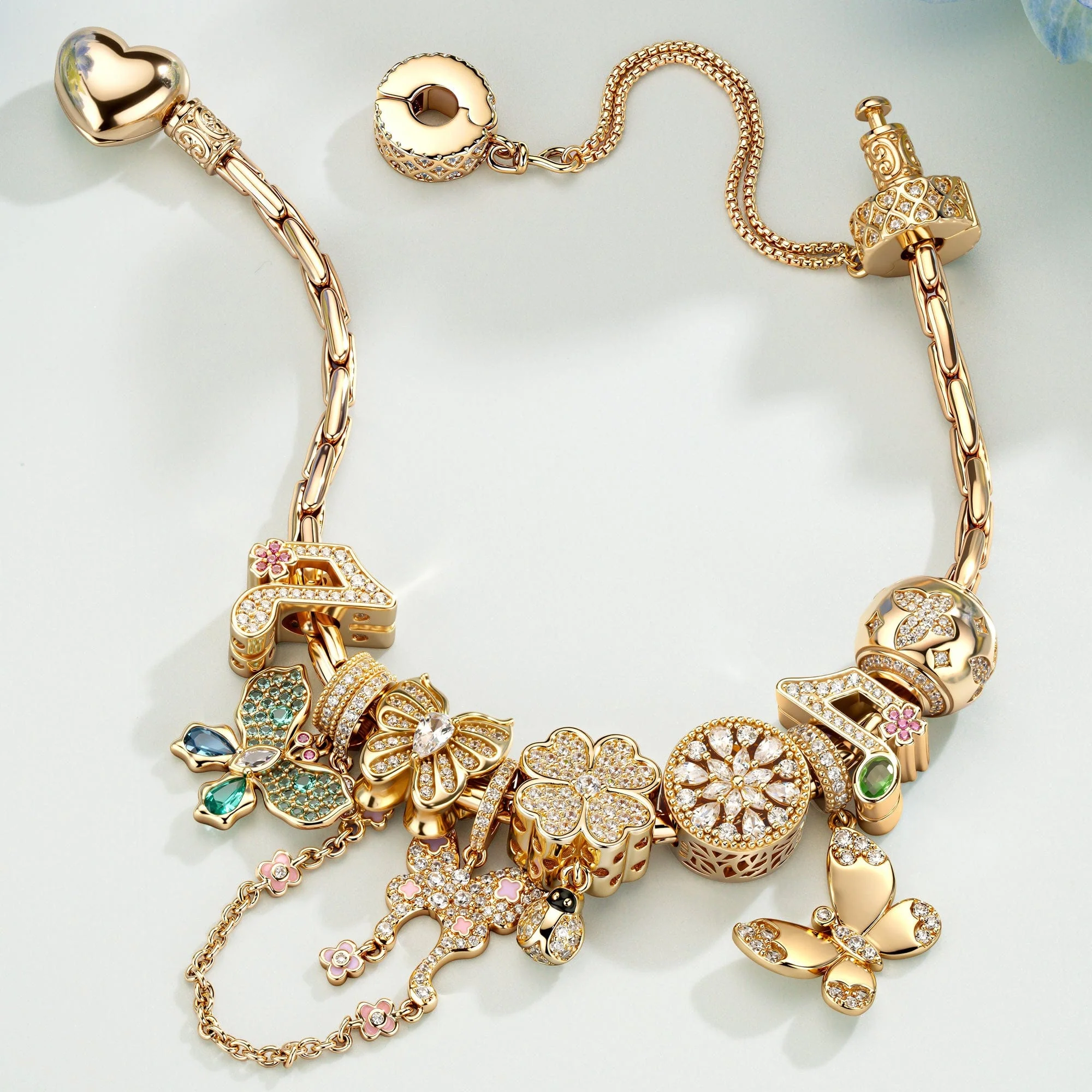 Sterling Silver Sparkling Butterfly Dance Charms Bracelet Set In 14K Gold Plated (Includes bracelet and all charms shown) - Image 4