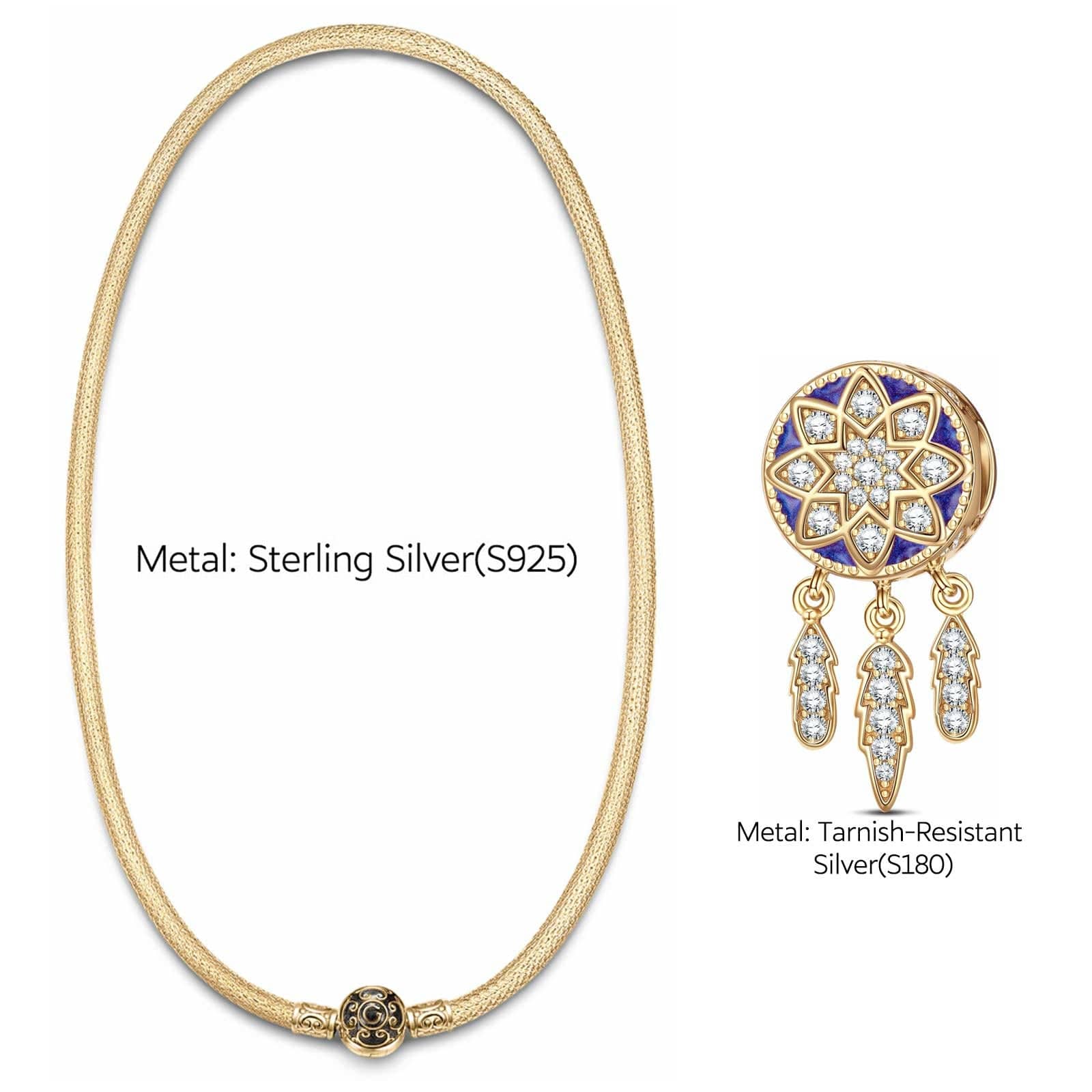 Sterling Silver Dreamcatcher Charm Necklace Set With Enamel In 14K Gold Plated for Her - Image 2
