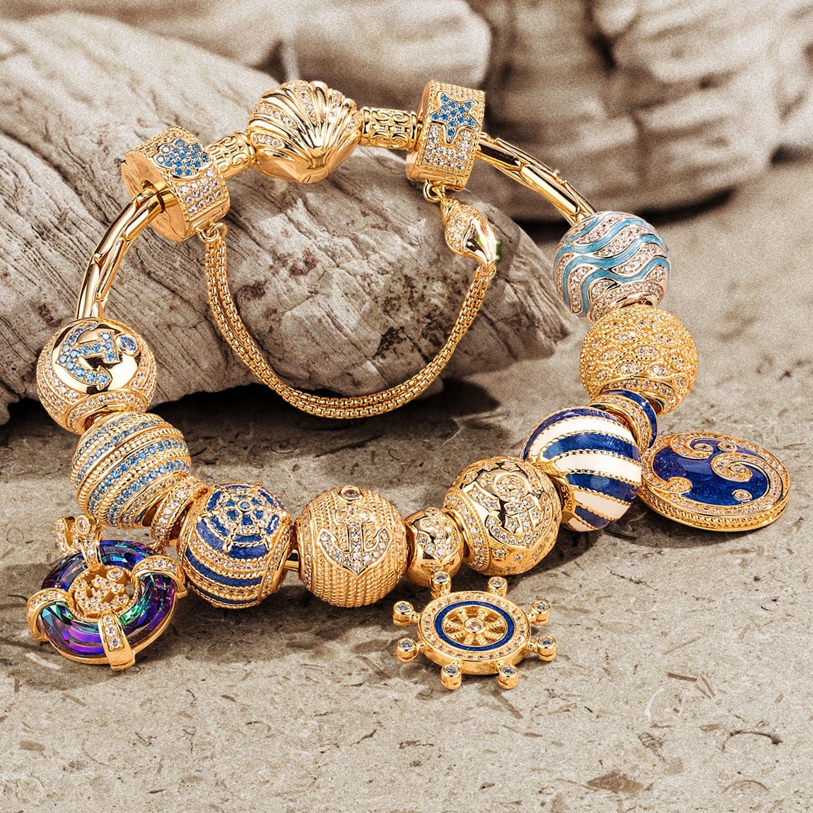 Sterling Silver Sail Across the Swells Charms Bracelet Set With Enamel In 14K Gold Plated (Includes bracelet and all charms shown) - Image 8